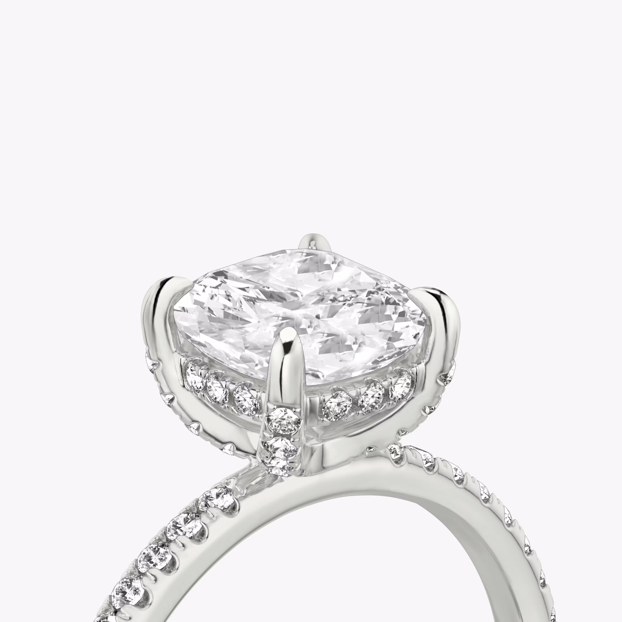 The Classic Hidden Halo | Cushion | 18k | White Gold | bandAccent: Pavé | bandWidth: standard | prongStyle: Pavé | diamondOrientation: vertical | caratWeight: other