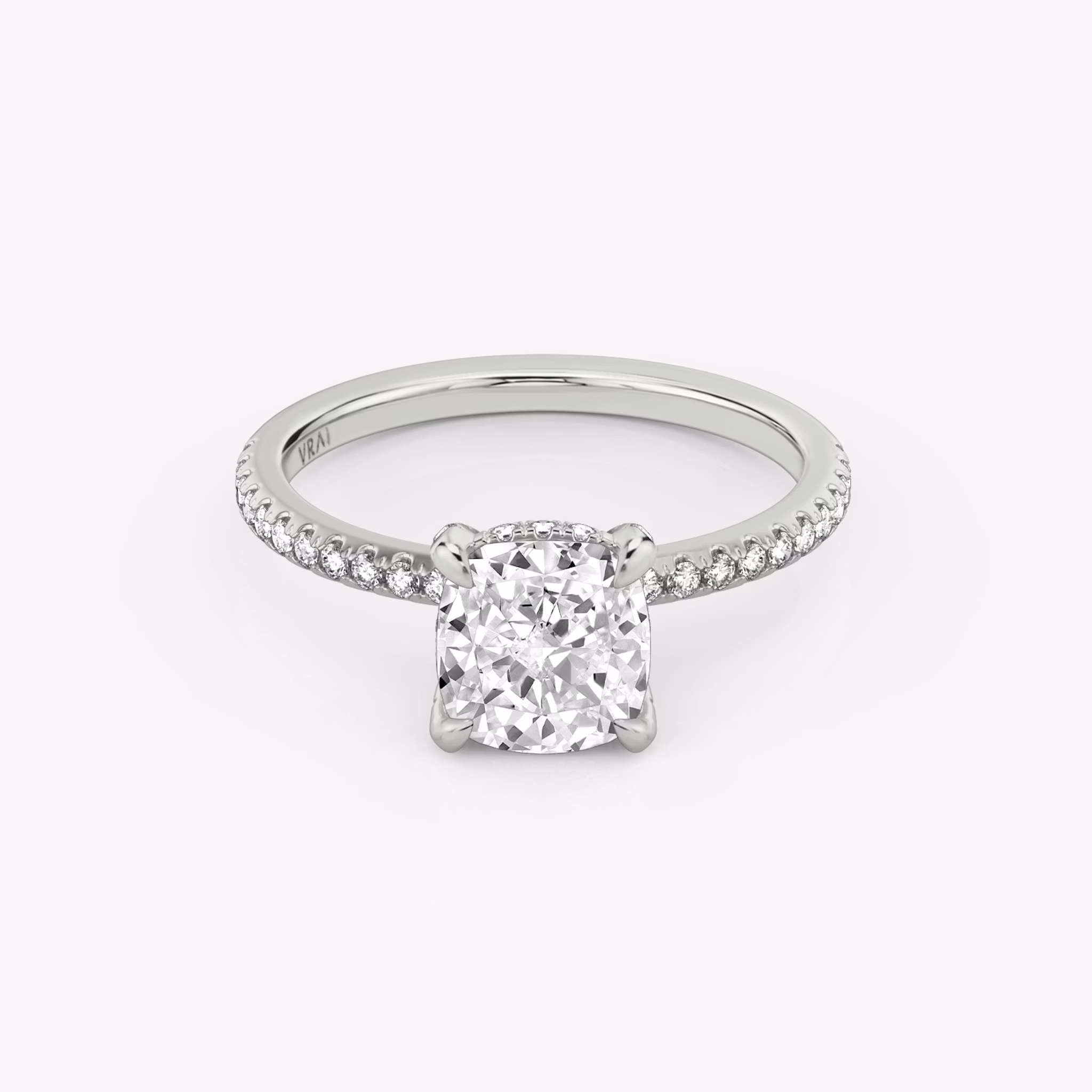 The Classic Hidden Halo | Cushion | 18k | White Gold | bandAccent: Pavé | bandWidth: standard | prongStyle: Pavé | diamondOrientation: vertical | caratWeight: other