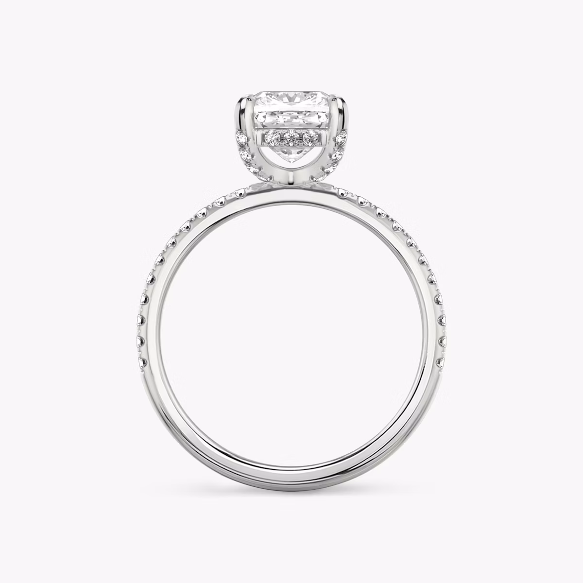 The Classic Hidden Halo | Cushion | Platinum | bandAccent: Pavé | bandWidth: standard | prongStyle: Pavé | diamondOrientation: vertical | caratWeight: other