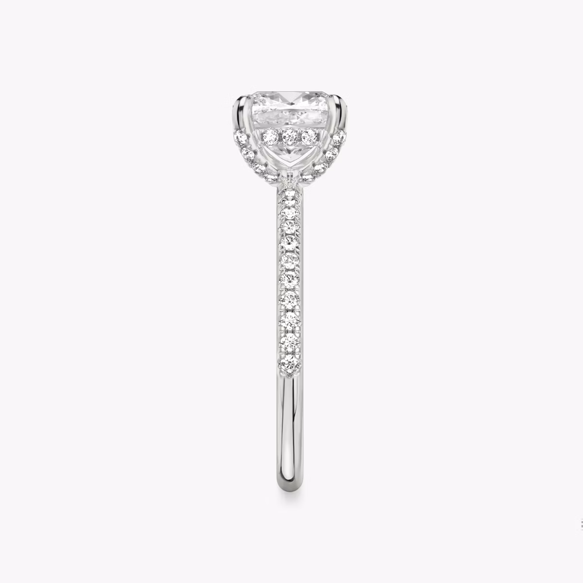 The Classic Hidden Halo | Cushion | Platinum | bandAccent: Pavé | bandWidth: standard | prongStyle: Pavé | diamondOrientation: vertical | caratWeight: other