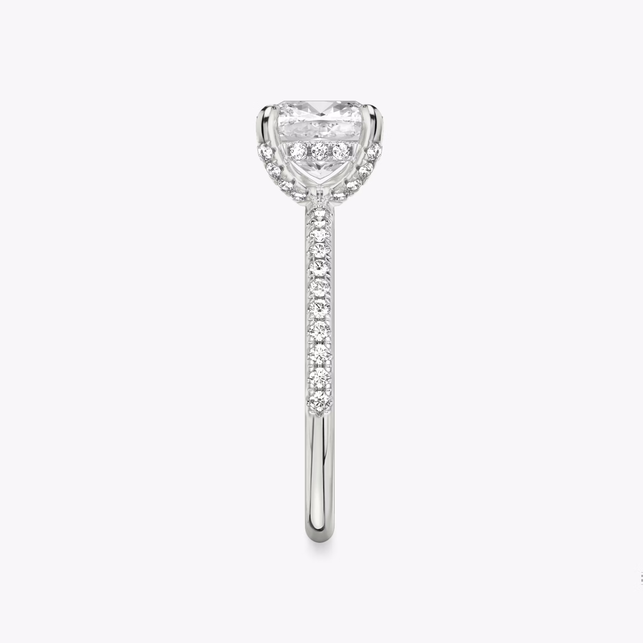 The Classic Hidden Halo | Cushion | 18k | White Gold | bandAccent: Pavé | bandWidth: standard | prongStyle: Pavé | diamondOrientation: vertical | caratWeight: other