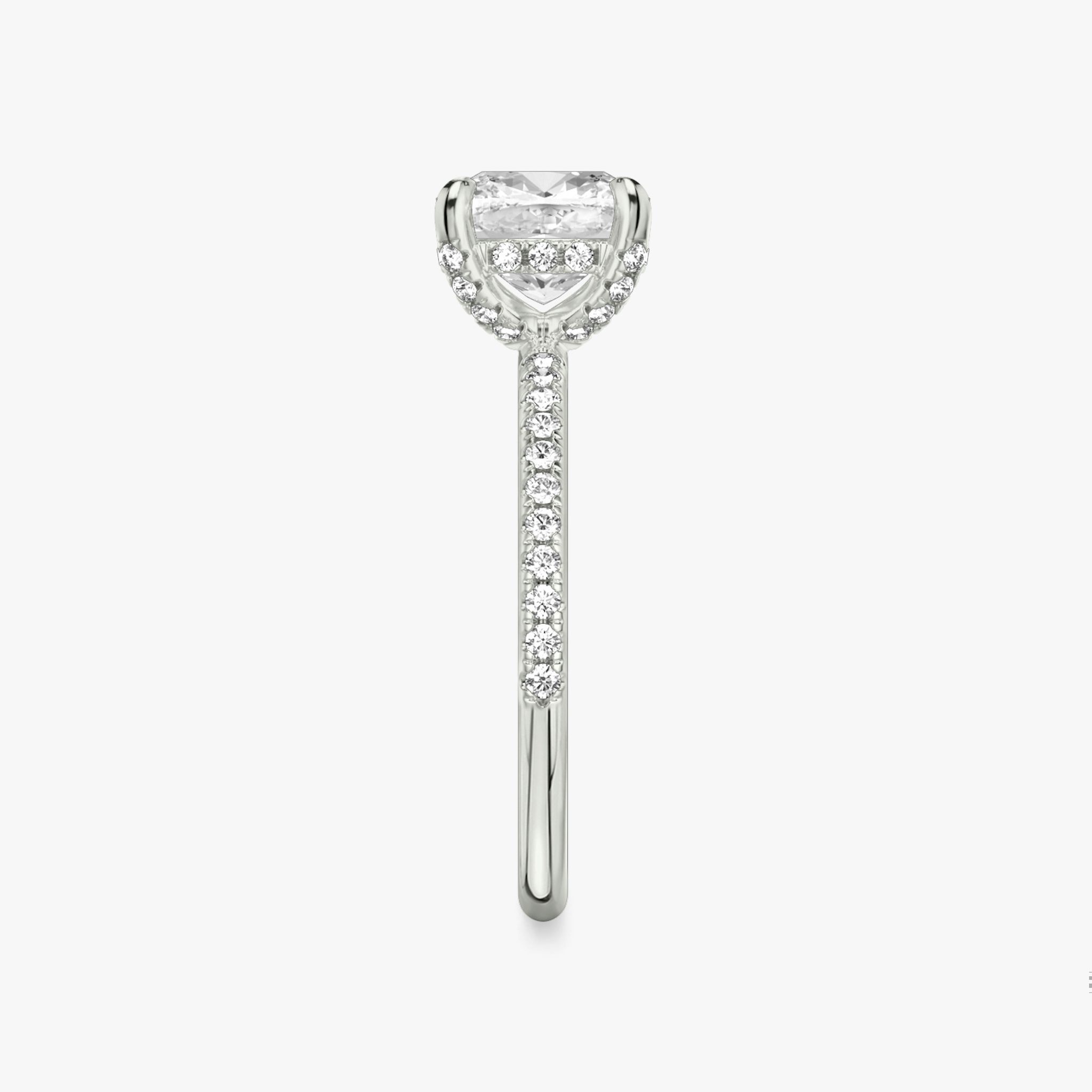 The Classic Hidden Halo | Cushion | 18k | White Gold | bandAccent: Pavé | bandWidth: standard | prongStyle: Pavé | diamondOrientation: vertical | caratWeight: other