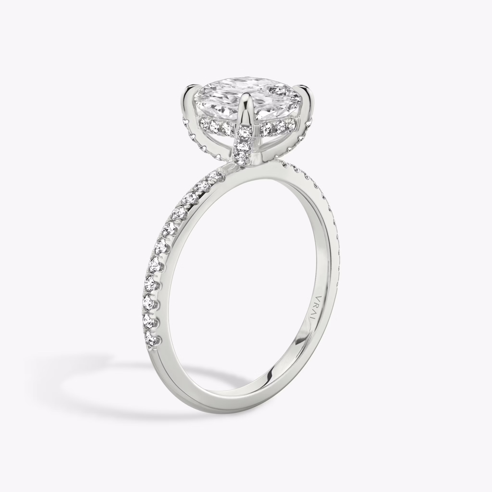The Classic Hidden Halo | Cushion | 18k | White Gold | bandAccent: Pavé | bandWidth: standard | prongStyle: Pavé | diamondOrientation: vertical | caratWeight: other