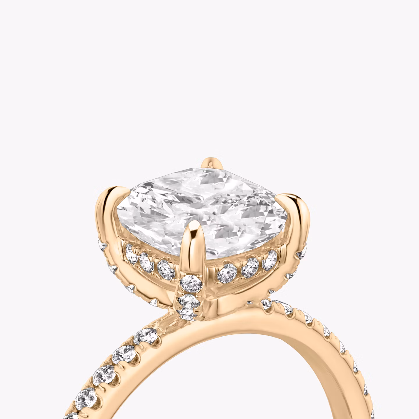 The Classic Hidden Halo | Cushion | 14k | Rose Gold | bandAccent: Pavé | bandWidth: standard | prongStyle: Pavé | diamondOrientation: vertical | caratWeight: other