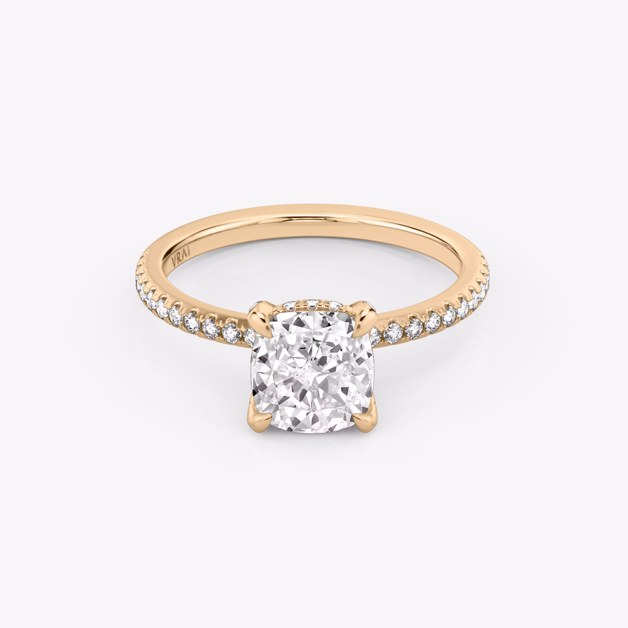 The Classic Hidden Halo | Cushion | 14k | Rose Gold | bandAccent: Pavé | bandWidth: standard | prongStyle: Pavé | diamondOrientation: vertical | caratWeight: other