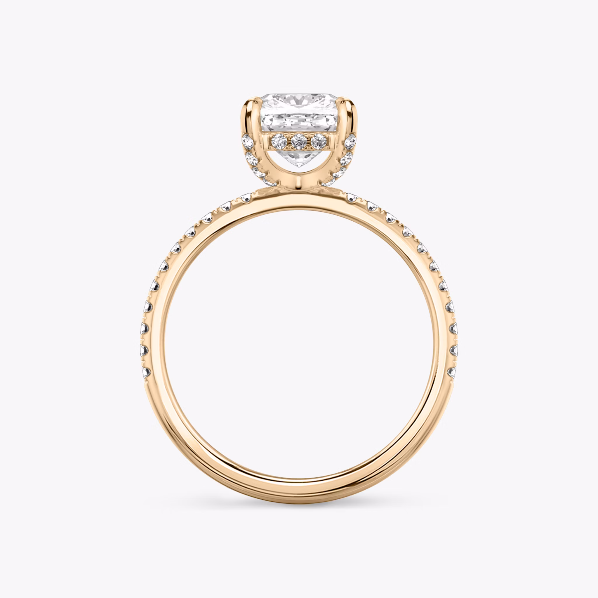 The Classic Hidden Halo | Cushion | 14k | Rose Gold | bandAccent: Pavé | bandWidth: standard | prongStyle: Pavé | diamondOrientation: vertical | caratWeight: other