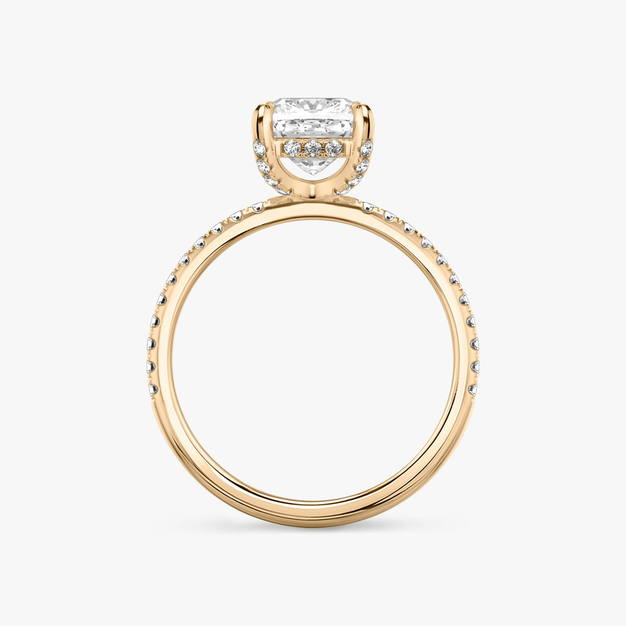 The Classic Hidden Halo | Cushion | 14k | Rose Gold | bandAccent: Pavé | bandWidth: standard | prongStyle: Pavé | diamondOrientation: vertical | caratWeight: other