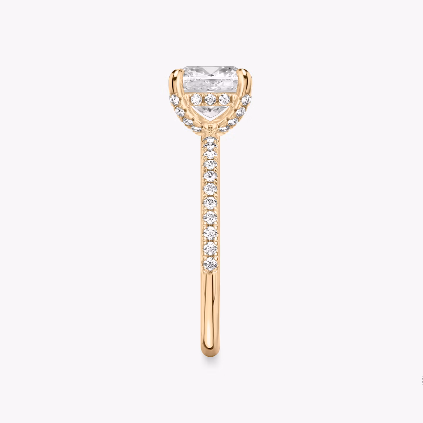 The Classic Hidden Halo | Cushion | 14k | Rose Gold | bandAccent: Pavé | bandWidth: standard | prongStyle: Pavé | diamondOrientation: vertical | caratWeight: other
