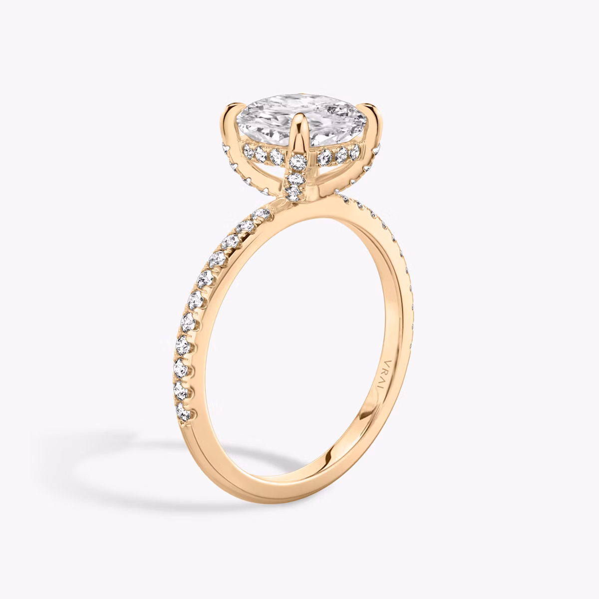 The Classic Hidden Halo | Cushion | 14k | Rose Gold | bandAccent: Pavé | bandWidth: standard | prongStyle: Pavé | diamondOrientation: vertical | caratWeight: other