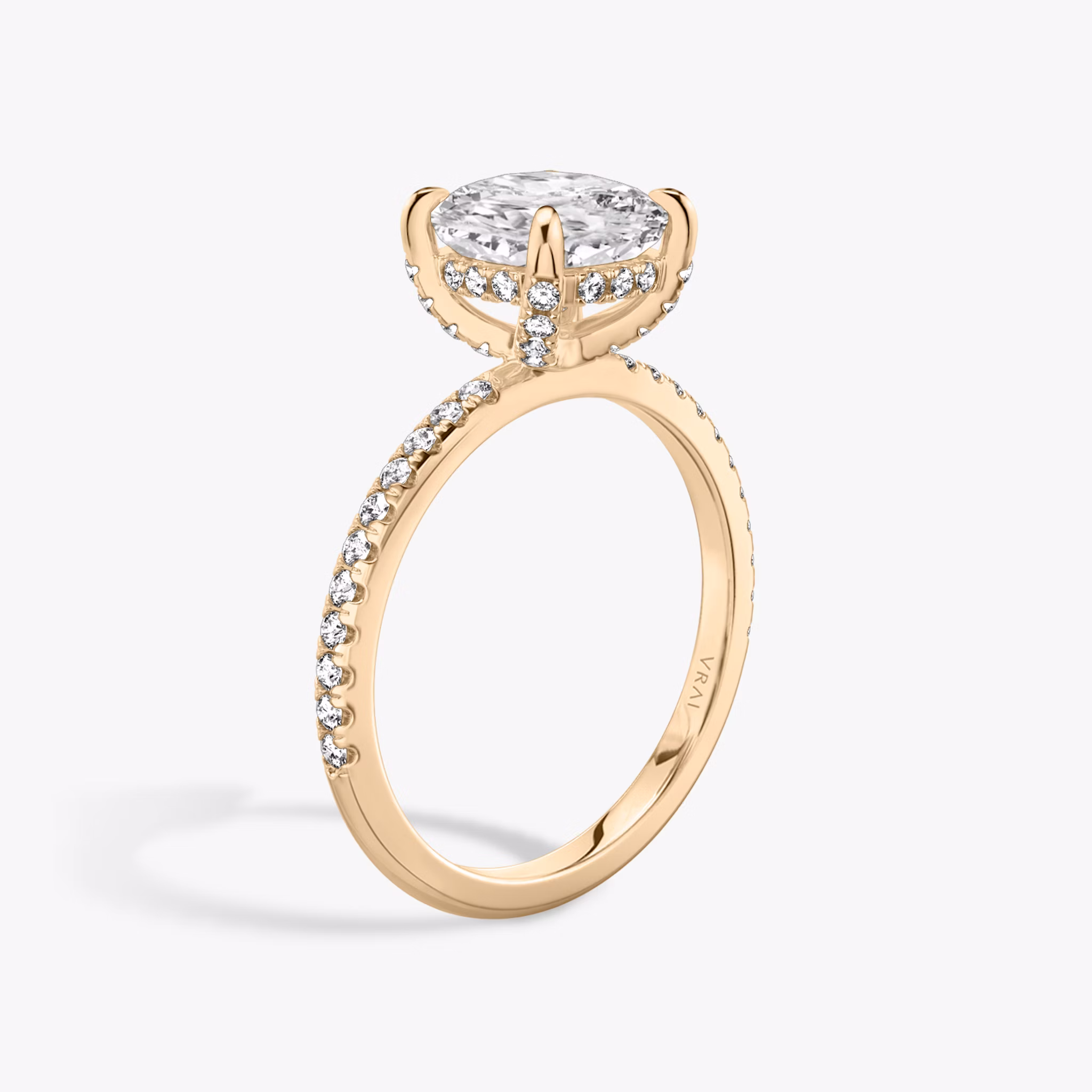 The Classic Hidden Halo | Cushion | 14k | Rose Gold | bandAccent: Pavé | bandWidth: standard | prongStyle: Pavé | diamondOrientation: vertical | caratWeight: other