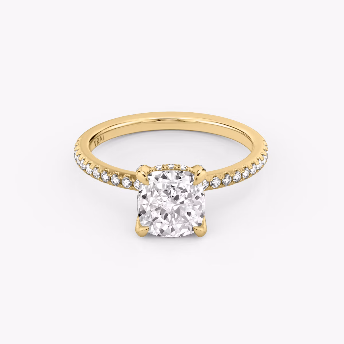 The Classic Hidden Halo | Cushion | 18k | Yellow Gold | bandAccent: Pavé | bandWidth: standard | prongStyle: Pavé | diamondOrientation: vertical | caratWeight: other