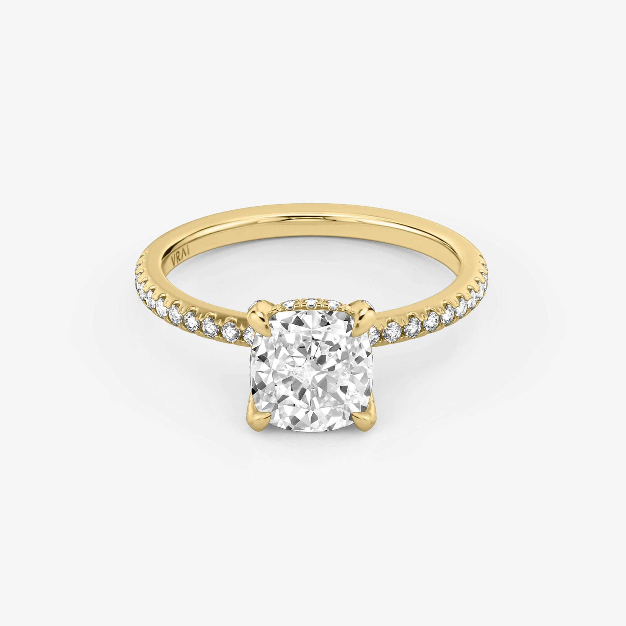 The Classic Hidden Halo | Cushion | 18k | Yellow Gold | bandAccent: Pavé | bandWidth: standard | prongStyle: Pavé | diamondOrientation: vertical | caratWeight: other