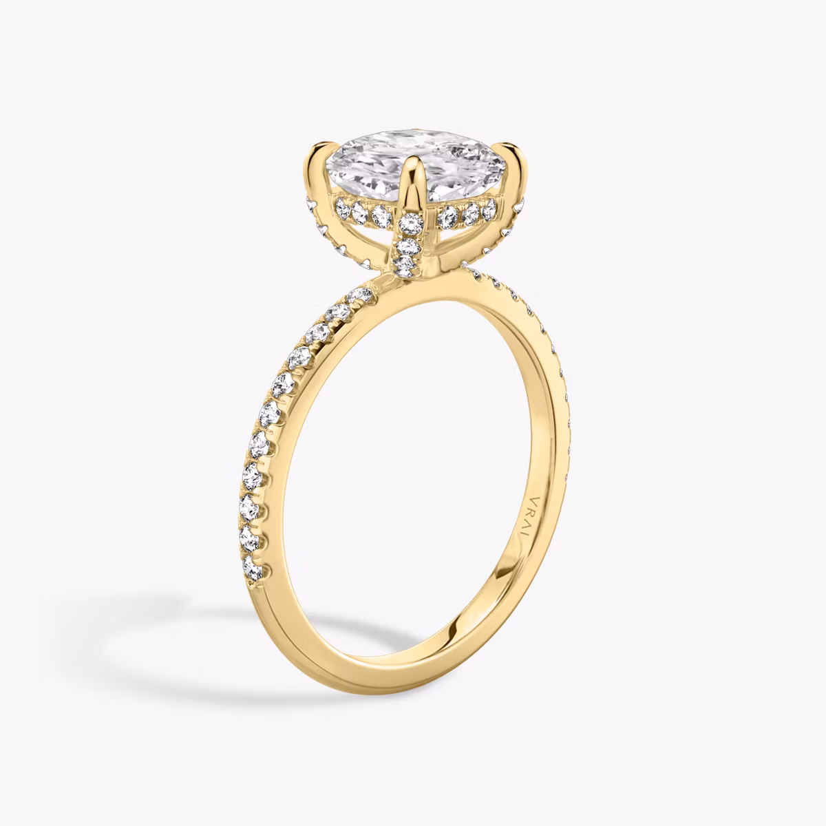 The Classic Hidden Halo | Cushion | 18k | Yellow Gold | bandAccent: Pavé | bandWidth: standard | prongStyle: Pavé | diamondOrientation: vertical | caratWeight: other