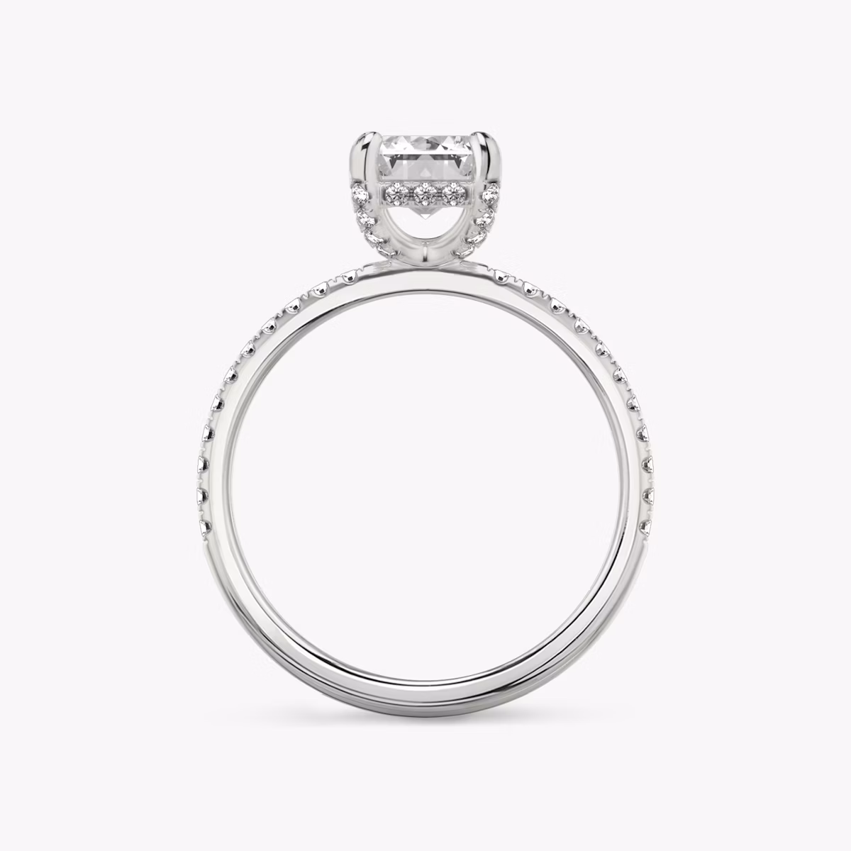 The Classic Hidden Halo | Emerald | 18k | White Gold | bandAccent: Pavé | bandWidth: standard | prongStyle: Pavé | diamondOrientation: vertical | caratWeight: other