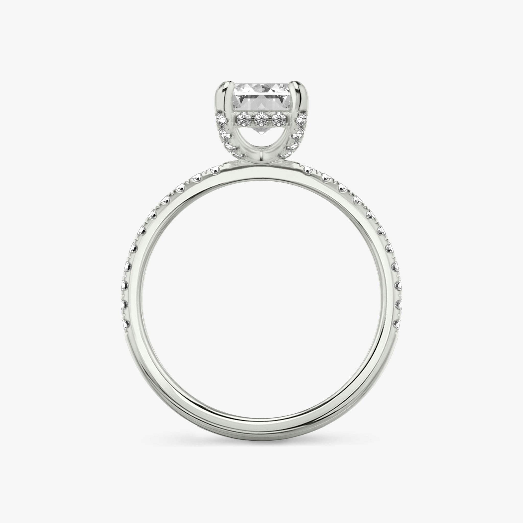 The Classic Hidden Halo | Emerald | 18k | White Gold | bandAccent: Pavé | bandWidth: standard | prongStyle: Pavé | diamondOrientation: vertical | caratWeight: other