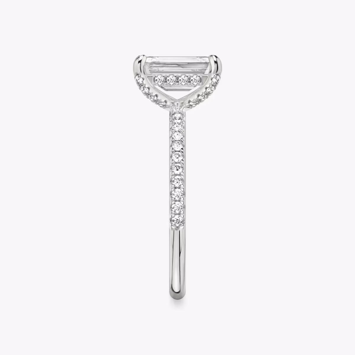 The Classic Hidden Halo | Emerald | 18k | White Gold | bandAccent: Pavé | bandWidth: standard | prongStyle: Pavé | diamondOrientation: vertical | caratWeight: other