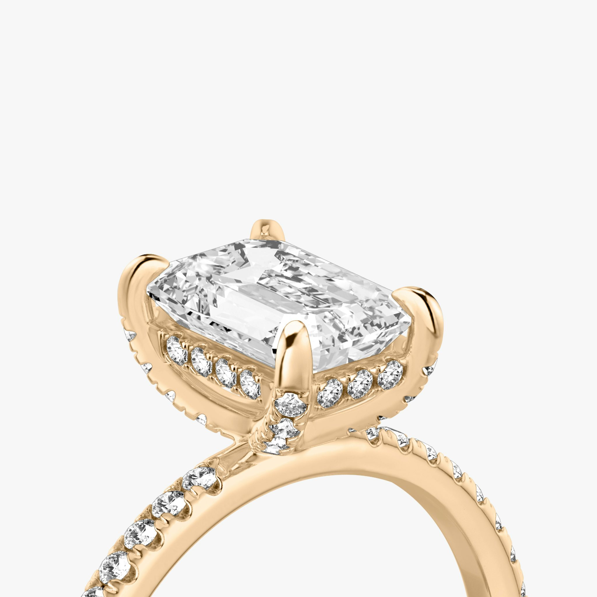 The Classic Hidden Halo | Emerald | 14k | Rose Gold | bandAccent: Pavé | bandWidth: standard | prongStyle: Pavé | diamondOrientation: vertical | caratWeight: other