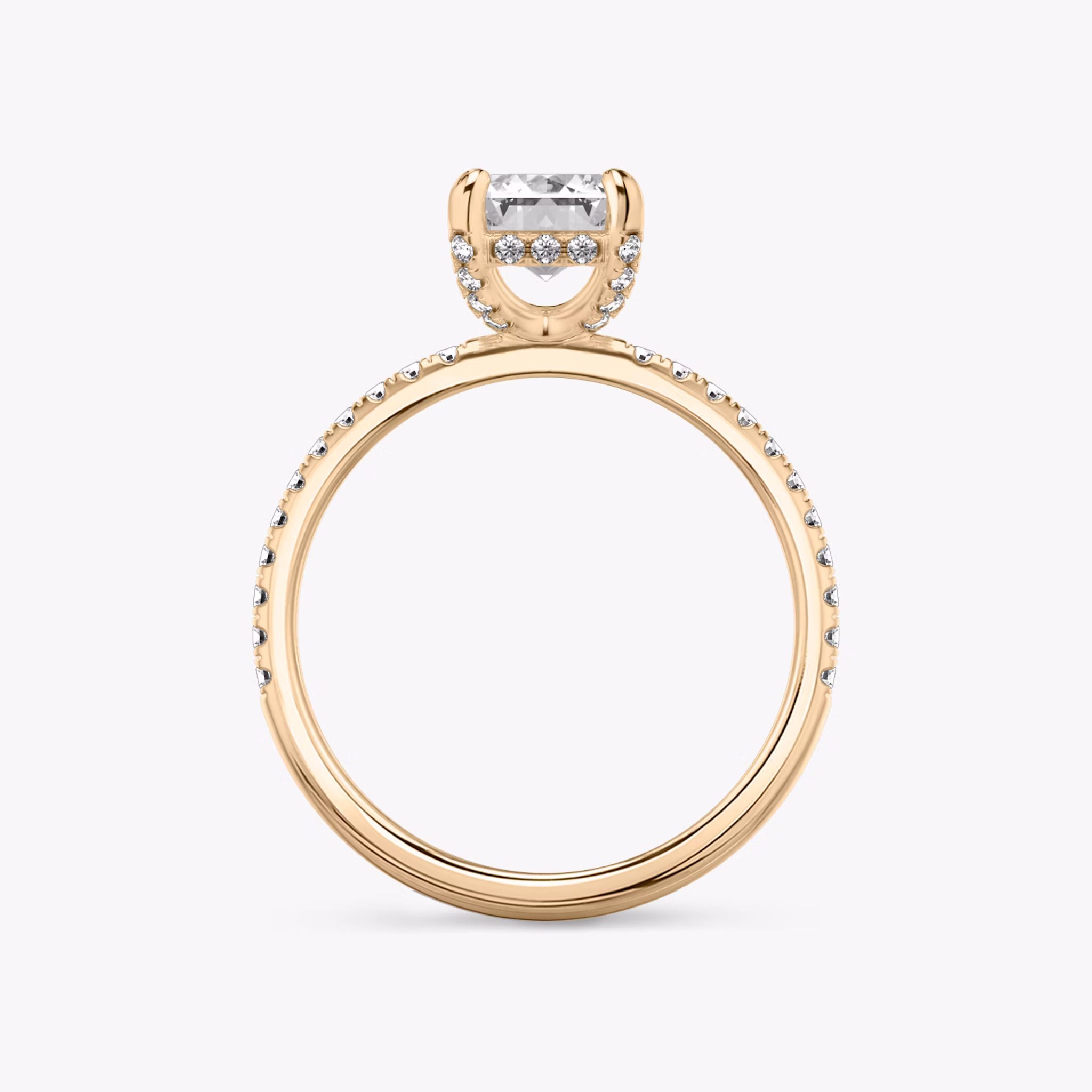The Classic Hidden Halo | Emerald | 14k | Rose Gold | bandAccent: Pavé | bandWidth: standard | prongStyle: Pavé | diamondOrientation: vertical | caratWeight: other