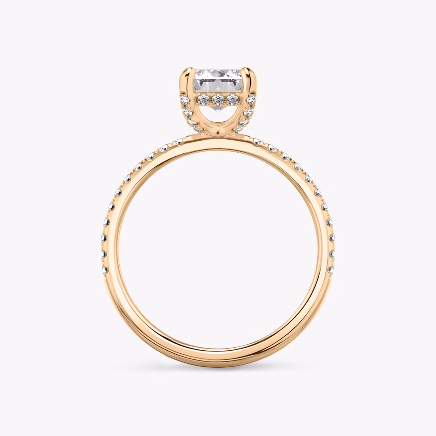 The Classic Hidden Halo | Emerald | 14k | Rose Gold | bandAccent: Pavé | bandWidth: standard | prongStyle: Pavé | diamondOrientation: vertical | caratWeight: other