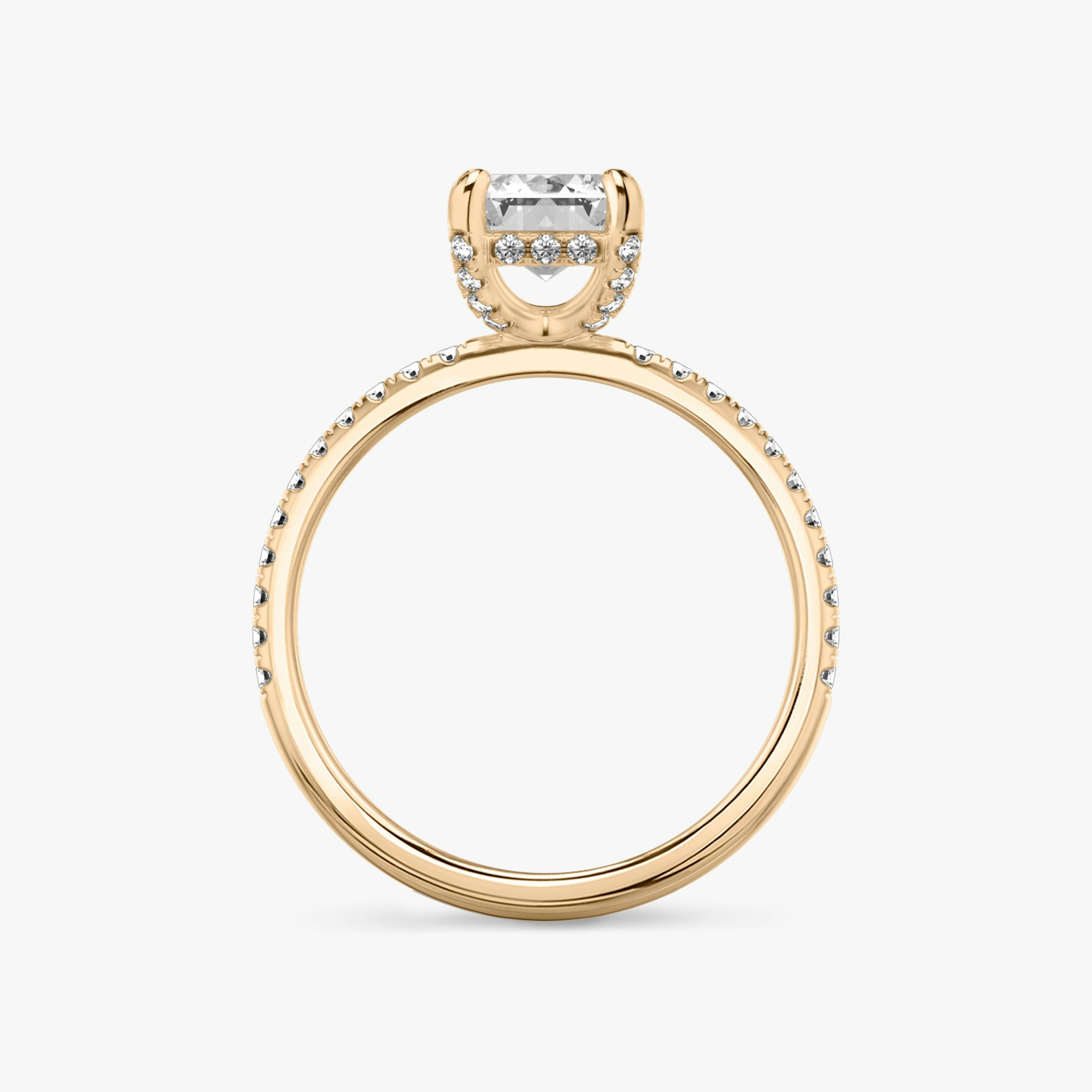 The Classic Hidden Halo | Emerald | 14k | Rose Gold | bandAccent: Pavé | bandWidth: standard | prongStyle: Pavé | diamondOrientation: vertical | caratWeight: other