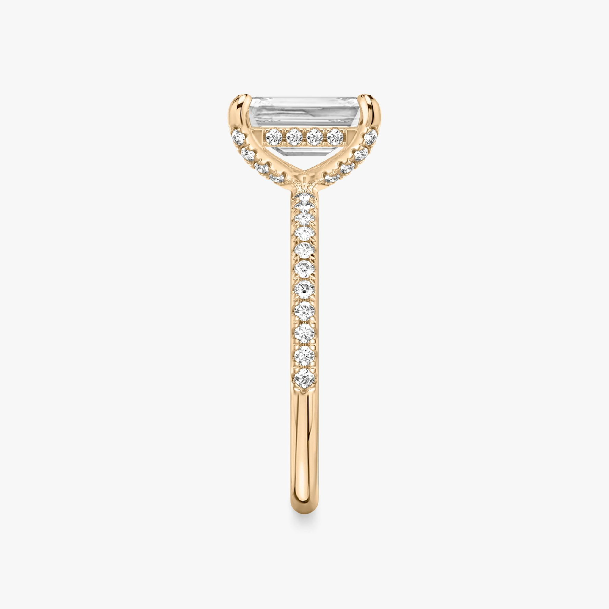The Classic Hidden Halo | Emerald | 14k | Rose Gold | bandAccent: Pavé | bandWidth: standard | prongStyle: Pavé | diamondOrientation: vertical | caratWeight: other