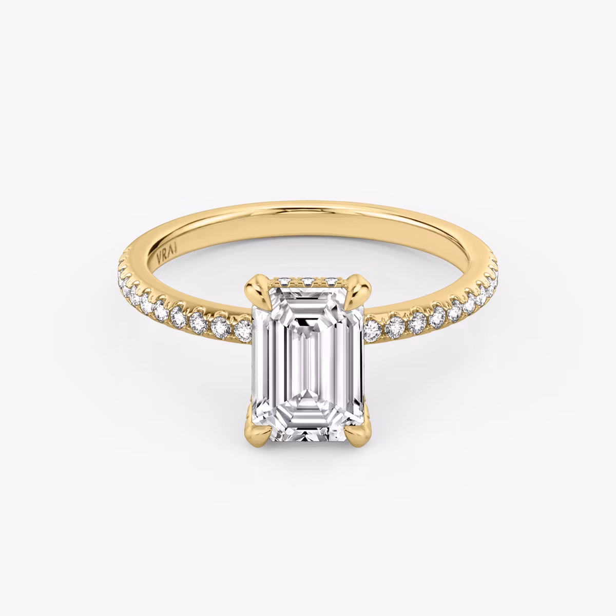 The Classic Hidden Halo | Emerald | 18k | Yellow Gold | bandAccent: Pavé | bandWidth: standard | prongStyle: Pavé | diamondOrientation: vertical | caratWeight: other