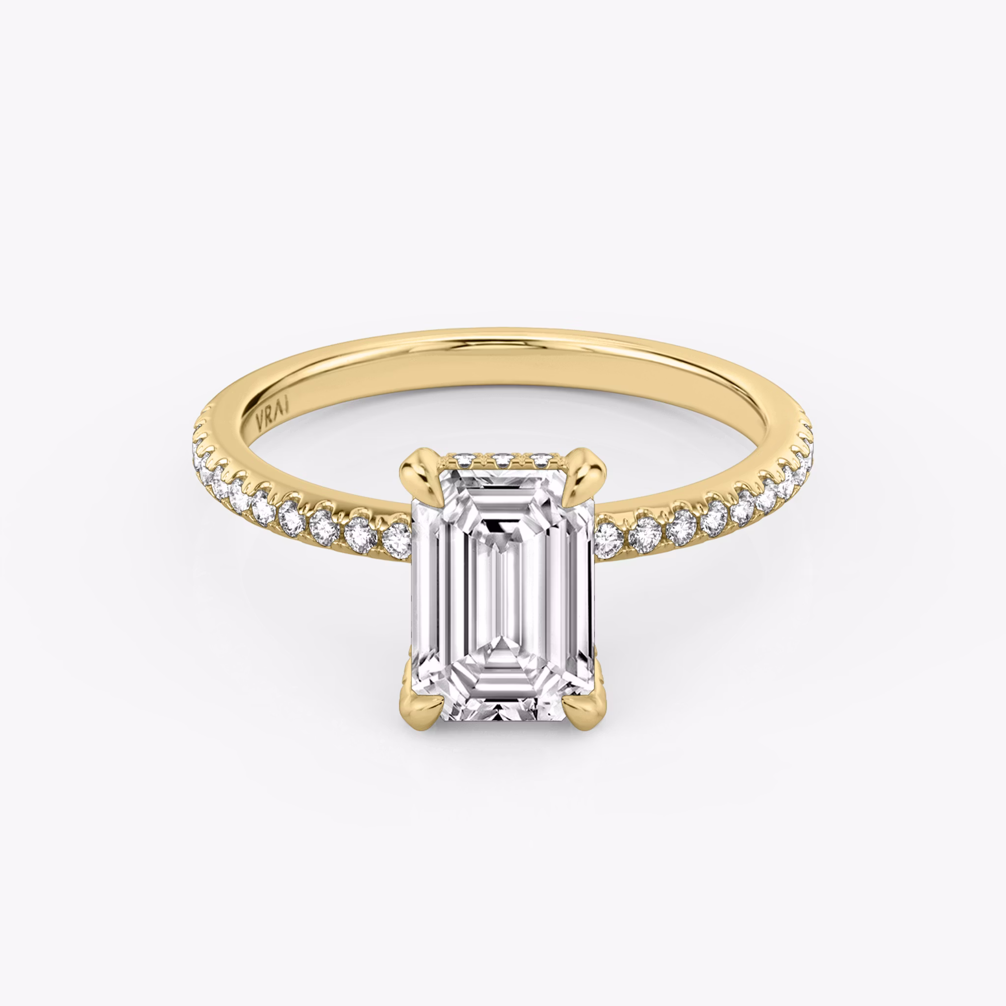 The Classic Hidden Halo | Emerald | 18k | Yellow Gold | bandAccent: Pavé | bandWidth: standard | prongStyle: Pavé | diamondOrientation: vertical | caratWeight: other