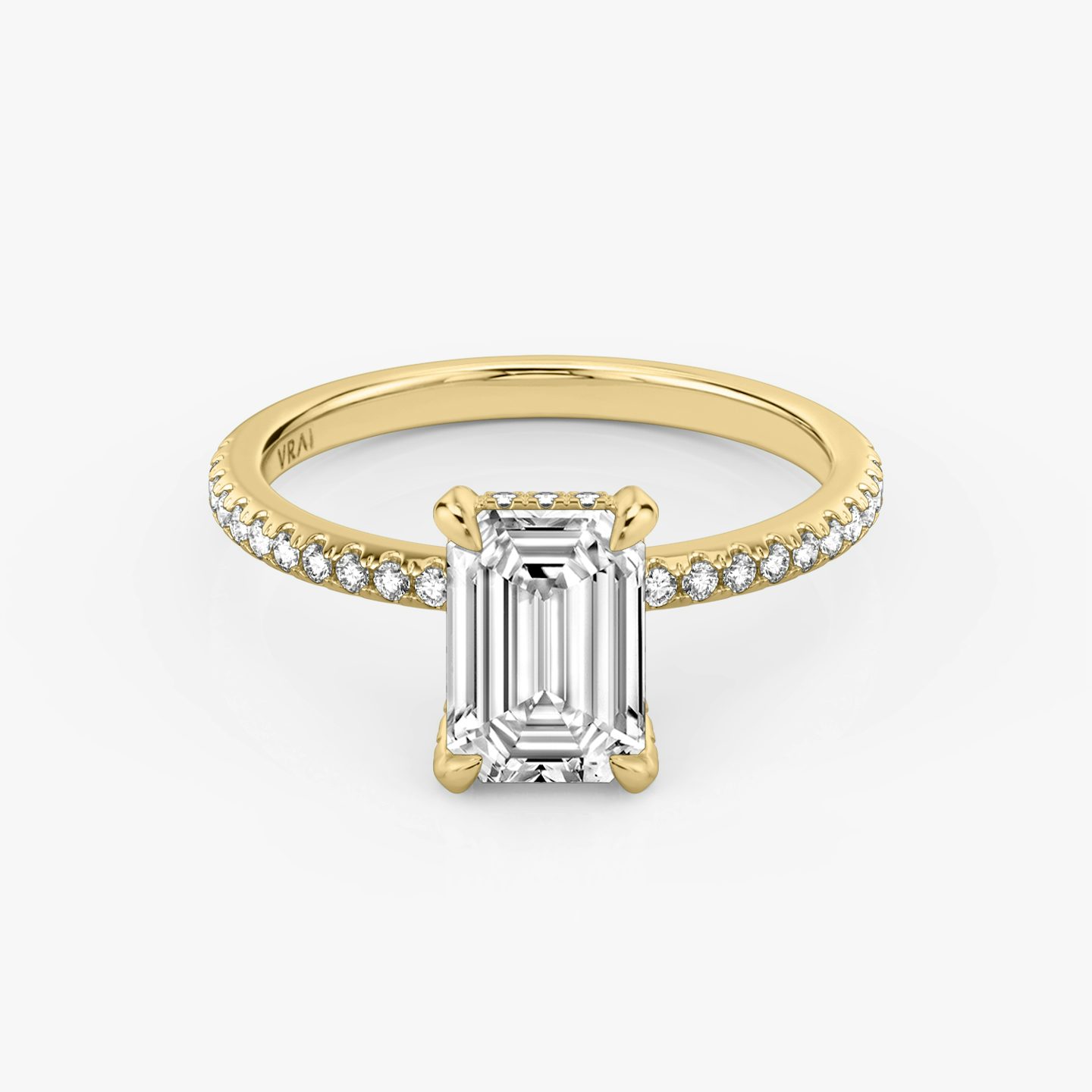 The Classic Hidden Halo | Emerald | 18k | Yellow Gold | bandAccent: Pavé | bandWidth: standard | prongStyle: Pavé | diamondOrientation: vertical | caratWeight: other