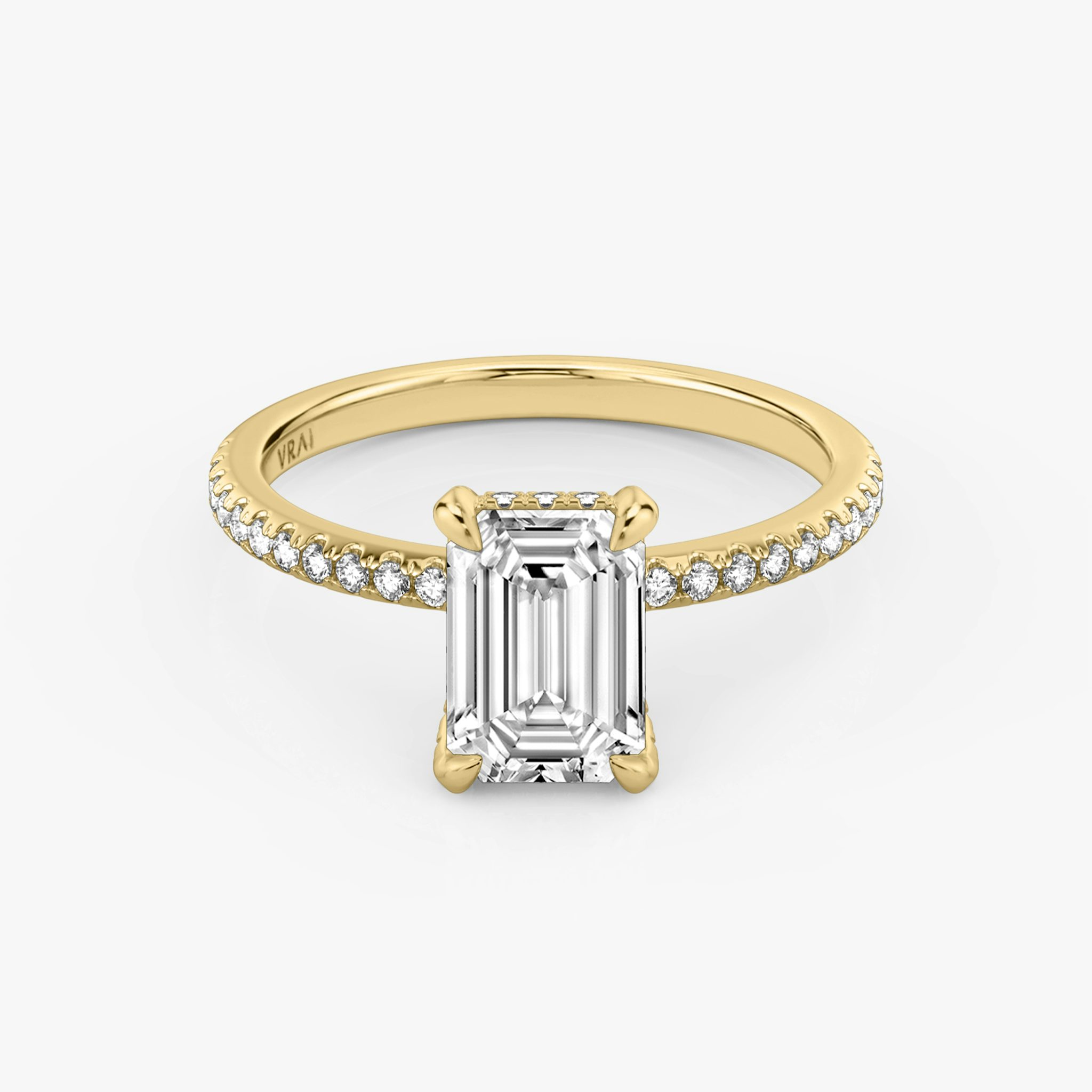 The Classic Hidden Halo | Emerald | 18k | Yellow Gold | bandAccent: Pavé | bandWidth: standard | prongStyle: Pavé | diamondOrientation: vertical | caratWeight: other