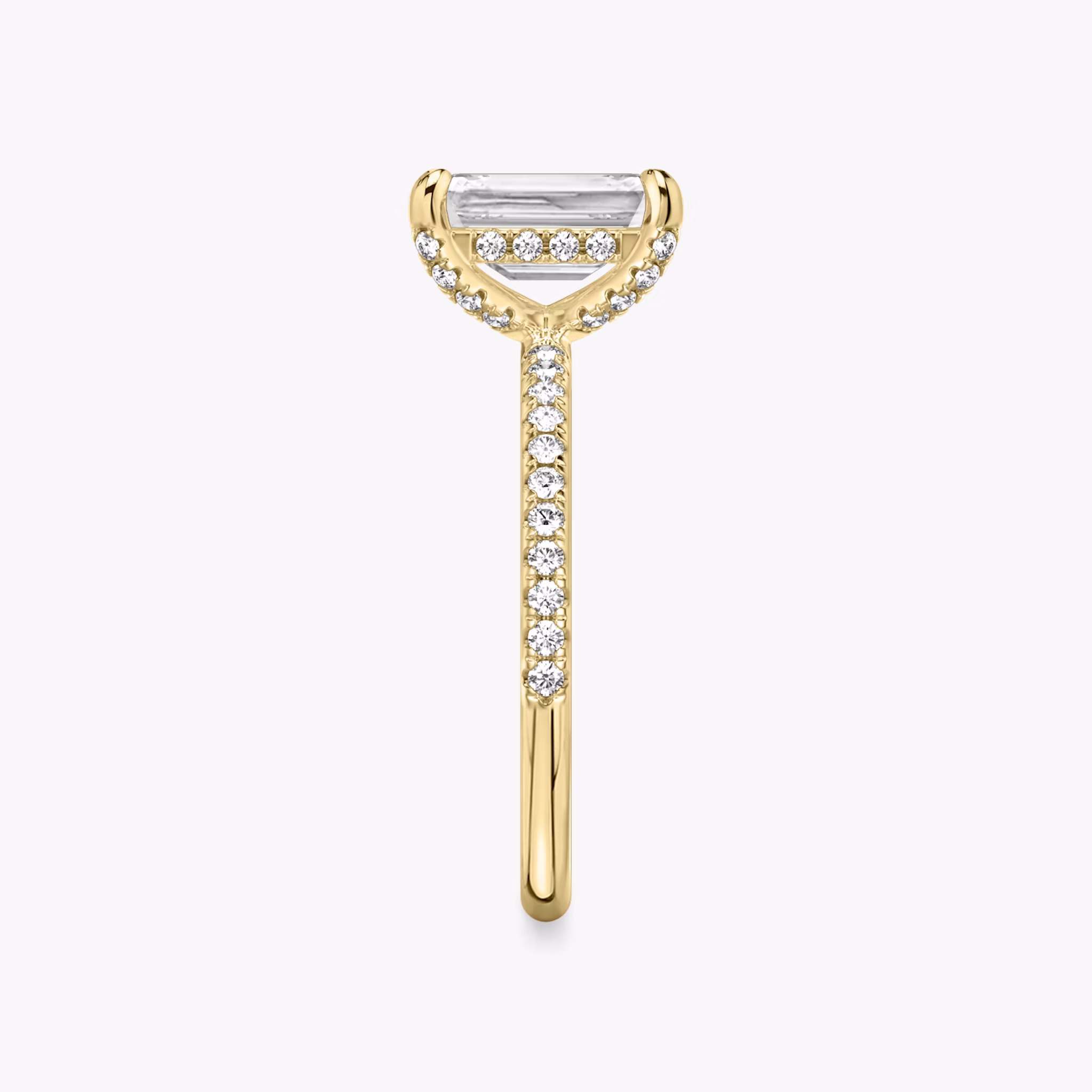 The Classic Hidden Halo | Emerald | 18k | Yellow Gold | bandAccent: Pavé | bandWidth: standard | prongStyle: Pavé | diamondOrientation: vertical | caratWeight: other
