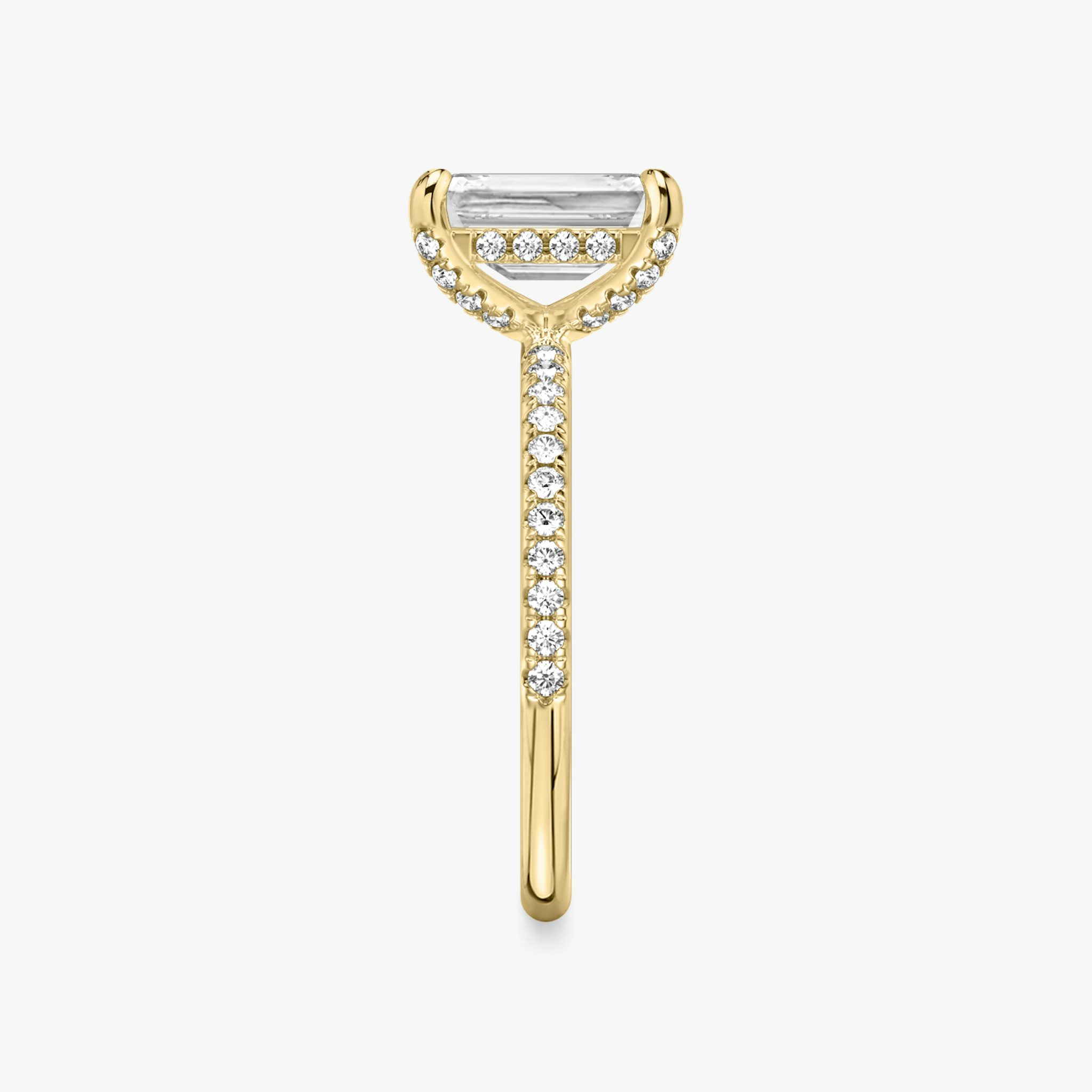 The Classic Hidden Halo | Emerald | 18k | Yellow Gold | bandAccent: Pavé | bandWidth: standard | prongStyle: Pavé | diamondOrientation: vertical | caratWeight: other