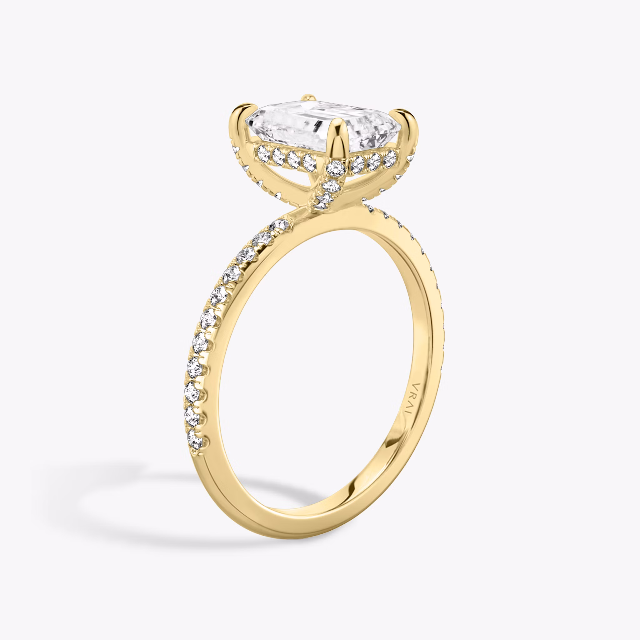 The Classic Hidden Halo | Emerald | 18k | Yellow Gold | bandAccent: Pavé | bandWidth: standard | prongStyle: Pavé | diamondOrientation: vertical | caratWeight: other