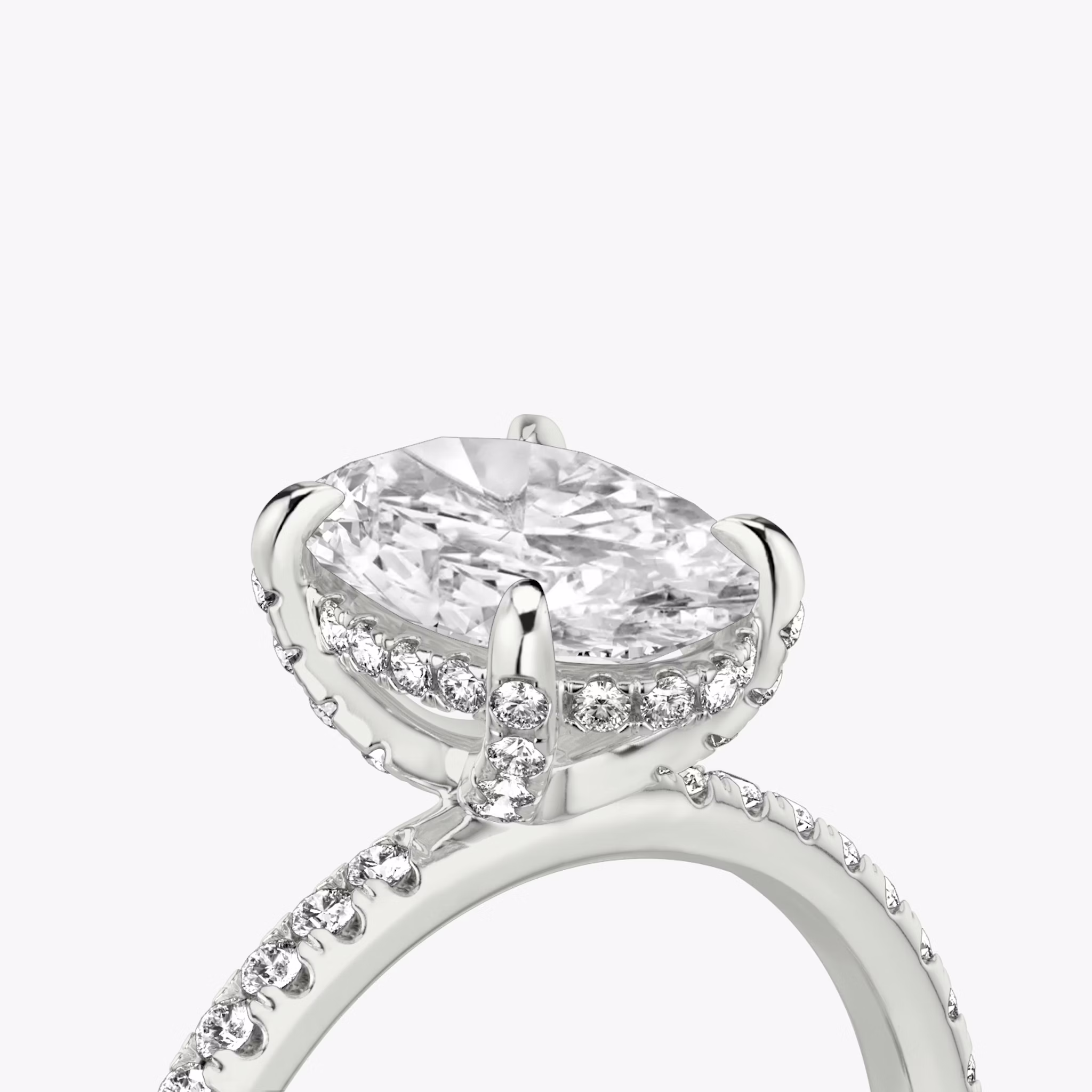 The Classic Hidden Halo | Oval | 18k | White Gold | bandAccent: Pavé | bandWidth: standard | prongStyle: Pavé | diamondOrientation: vertical | caratWeight: other