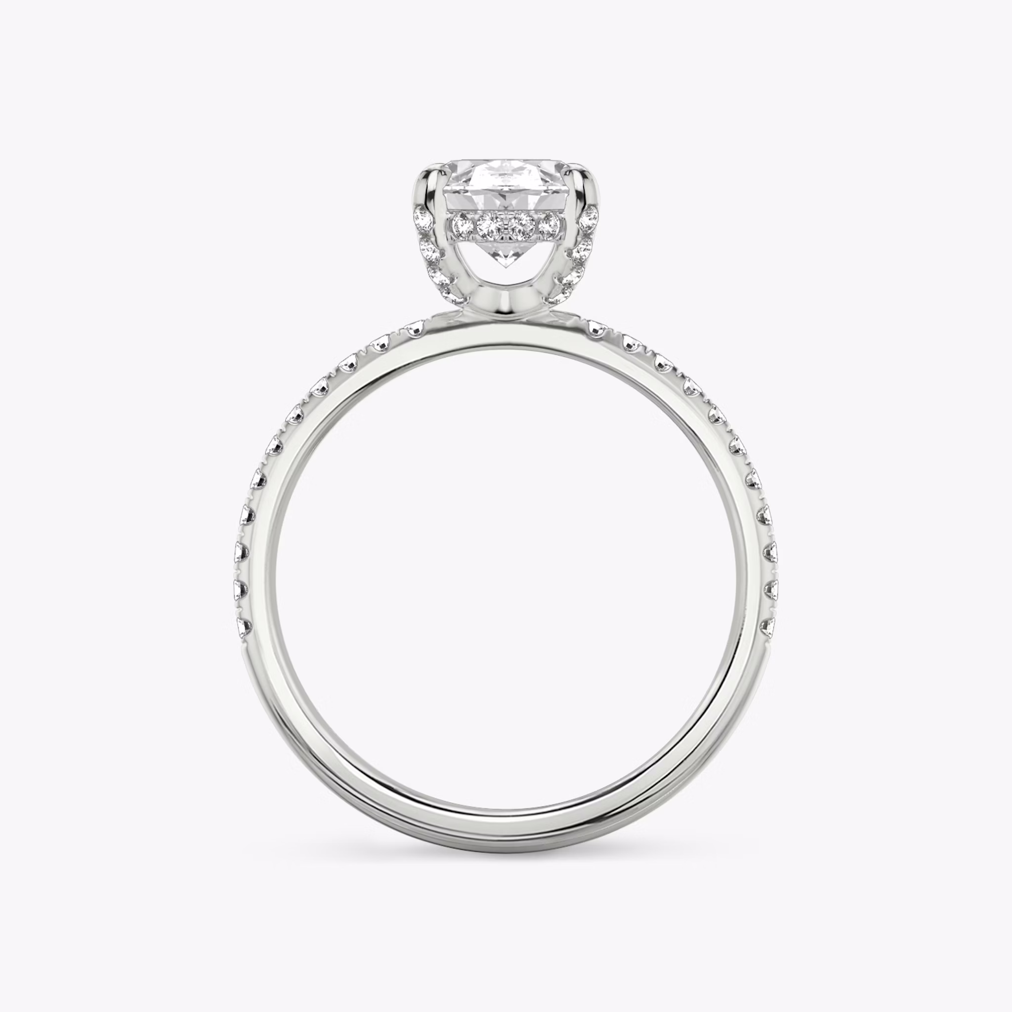 The Classic Hidden Halo | Oval | 18k | White Gold | bandAccent: Pavé | bandWidth: standard | prongStyle: Pavé | diamondOrientation: vertical | caratWeight: other