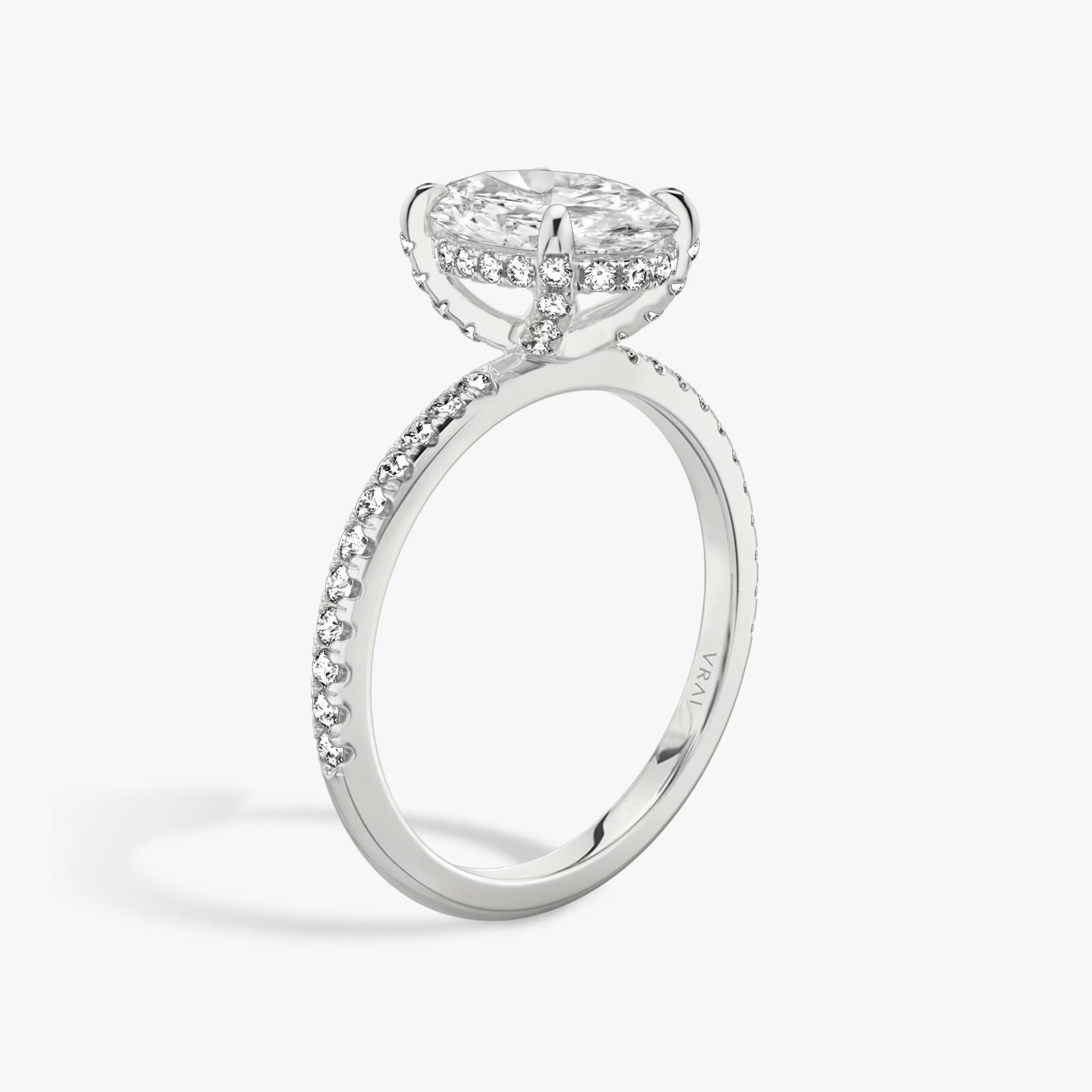 The Classic Hidden Halo | Oval | 18k | White Gold | bandAccent: Pavé | bandWidth: standard | prongStyle: Pavé | diamondOrientation: vertical | caratWeight: other