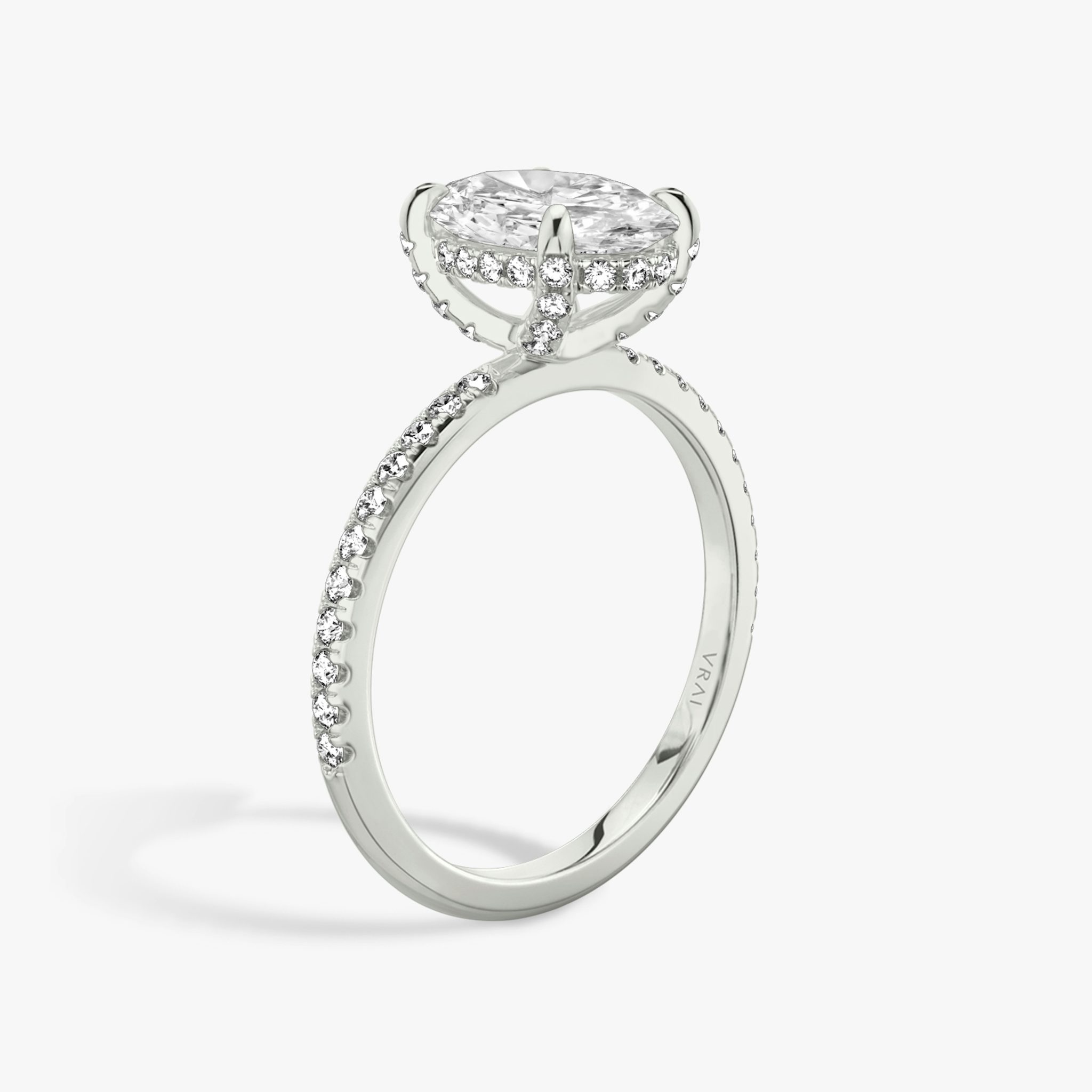 The Classic Hidden Halo | Oval | 18k | White Gold | bandAccent: Pavé | bandWidth: standard | prongStyle: Pavé | diamondOrientation: vertical | caratWeight: other