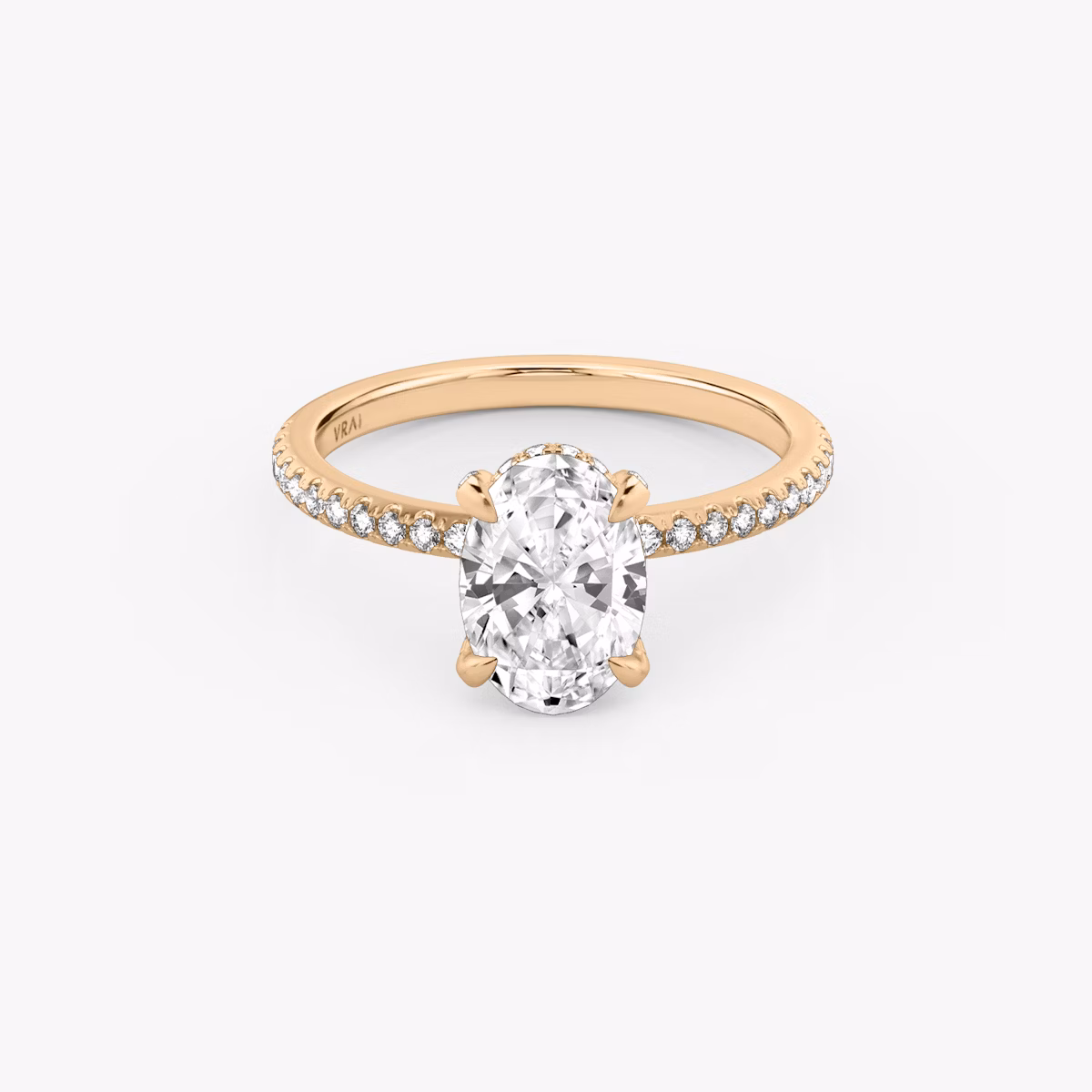 Classic Hidden Halo | Oval | 14k | Roségold | bandAccent: Mit Pavé-Besatz | bandWidth: standard | prongStyle: Mit Pavé-Besatz | diamondOrientation: vertical | caratWeight: other