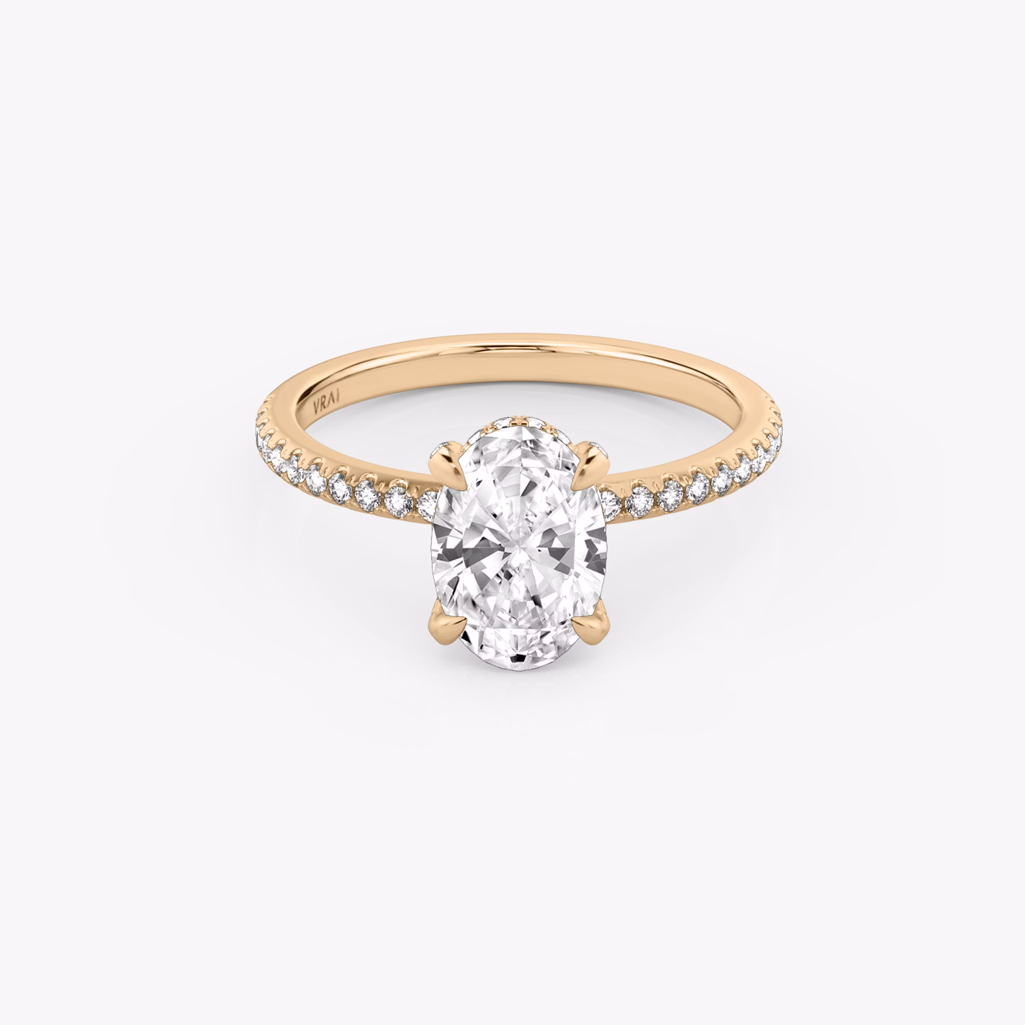 The Classic Hidden Halo | Oval | 14k | Rose Gold | bandAccent: Pavé | bandWidth: standard | prongStyle: Pavé | diamondOrientation: vertical | caratWeight: other