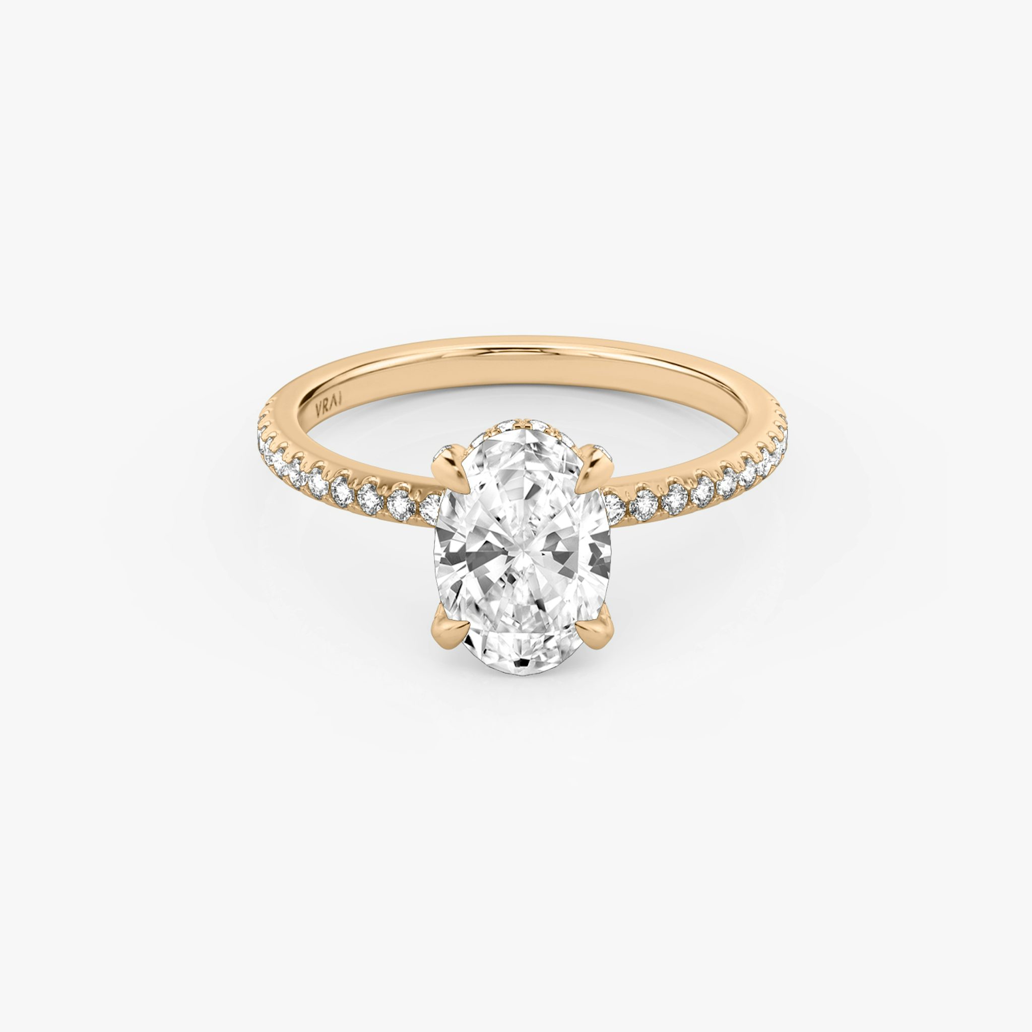 The Classic Hidden Halo | Oval | 14k | Rose Gold | bandAccent: Pavé | bandWidth: standard | prongStyle: Pavé | diamondOrientation: vertical | caratWeight: other
