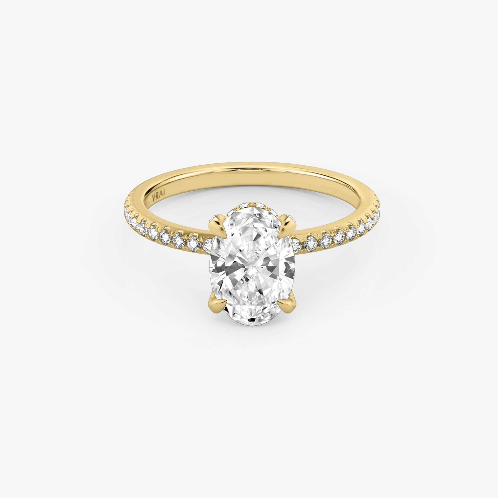 The Classic Hidden Halo | Oval | 18k | Yellow Gold | bandAccent: Pavé | bandWidth: standard | prongStyle: Pavé | diamondOrientation: vertical | caratWeight: other
