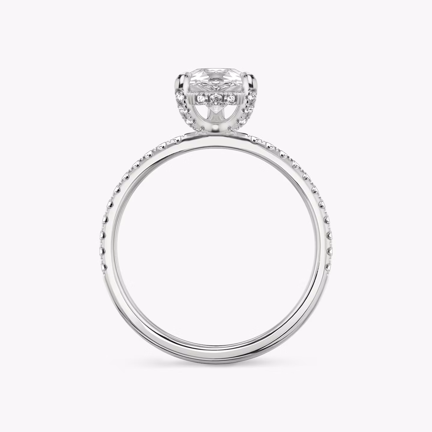 The Classic Hidden Halo | Pear | 18k | White Gold | bandAccent: Pavé | bandWidth: standard | prongStyle: Pavé | diamondOrientation: vertical | caratWeight: other