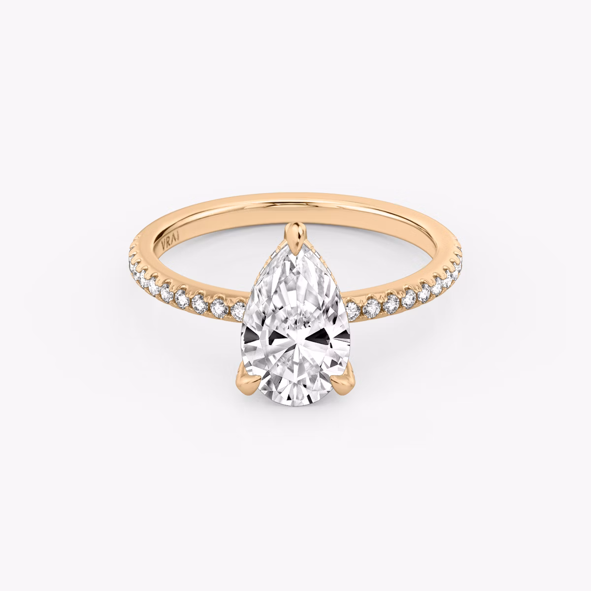 The Classic Hidden Halo | Pear | 14k | Rose Gold | bandAccent: Pavé | bandWidth: standard | prongStyle: Pavé | diamondOrientation: vertical | caratWeight: other
