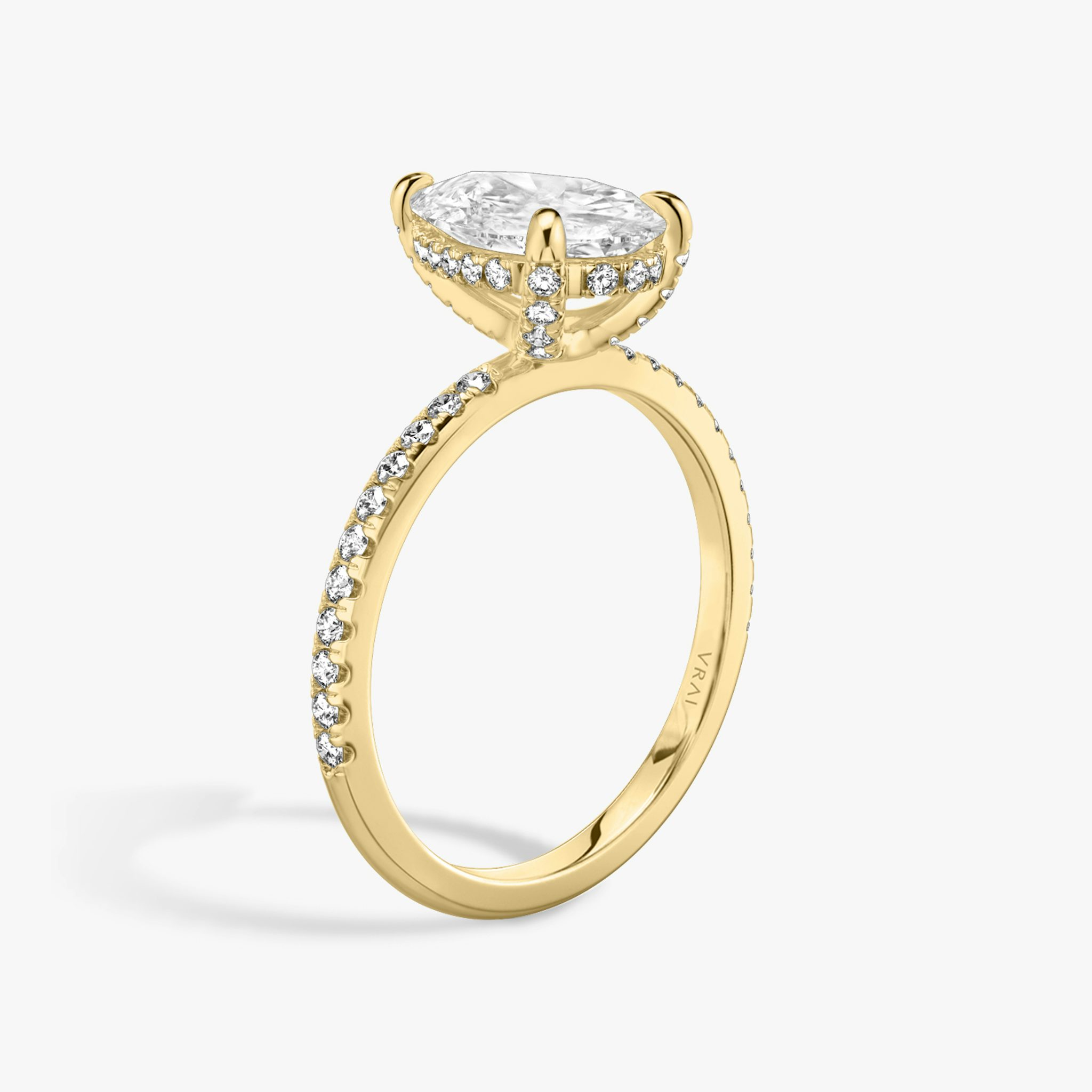 The Classic Hidden Halo | Pear | 18k | Yellow Gold | bandAccent: Pavé | bandWidth: standard | prongStyle: Pavé | diamondOrientation: vertical | caratWeight: other