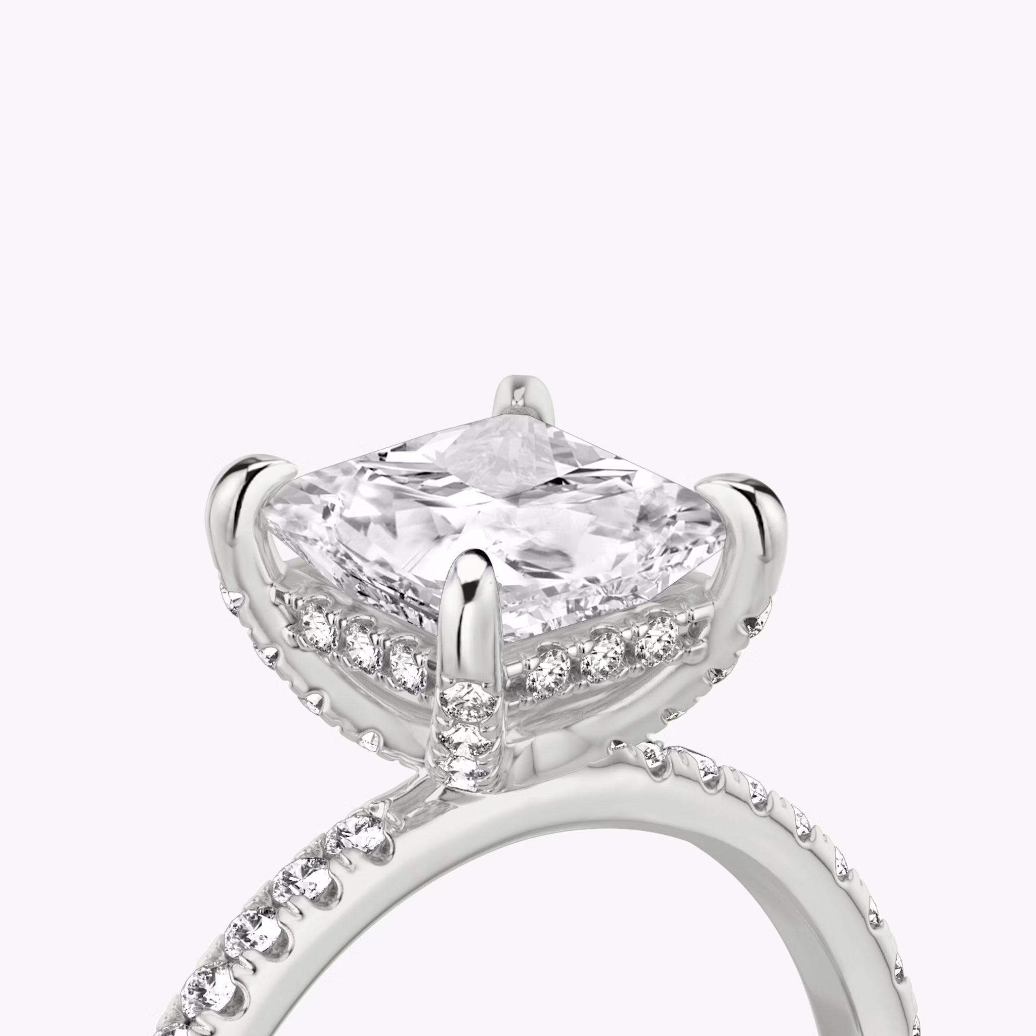 The Classic Hidden Halo | Princess | 18k | White Gold | bandAccent: Pavé | bandWidth: standard | prongStyle: Pavé | diamondOrientation: vertical | caratWeight: other