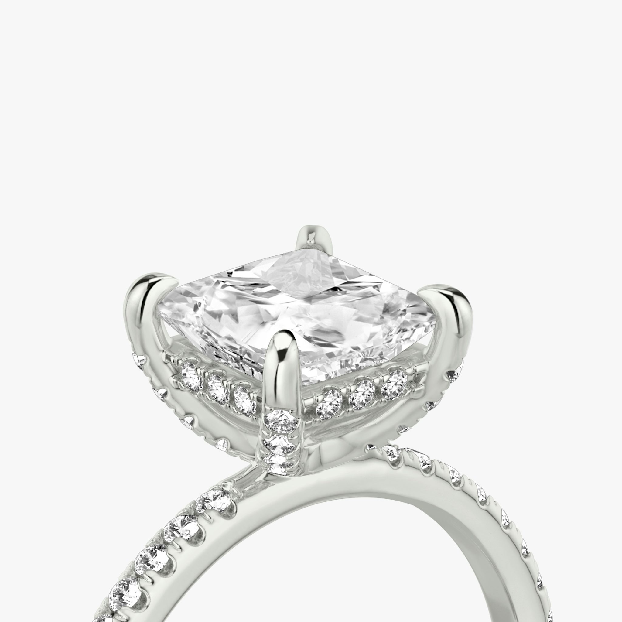 The Classic Hidden Halo | Princess | 18k | White Gold | bandAccent: Pavé | bandWidth: standard | prongStyle: Pavé | diamondOrientation: vertical | caratWeight: other