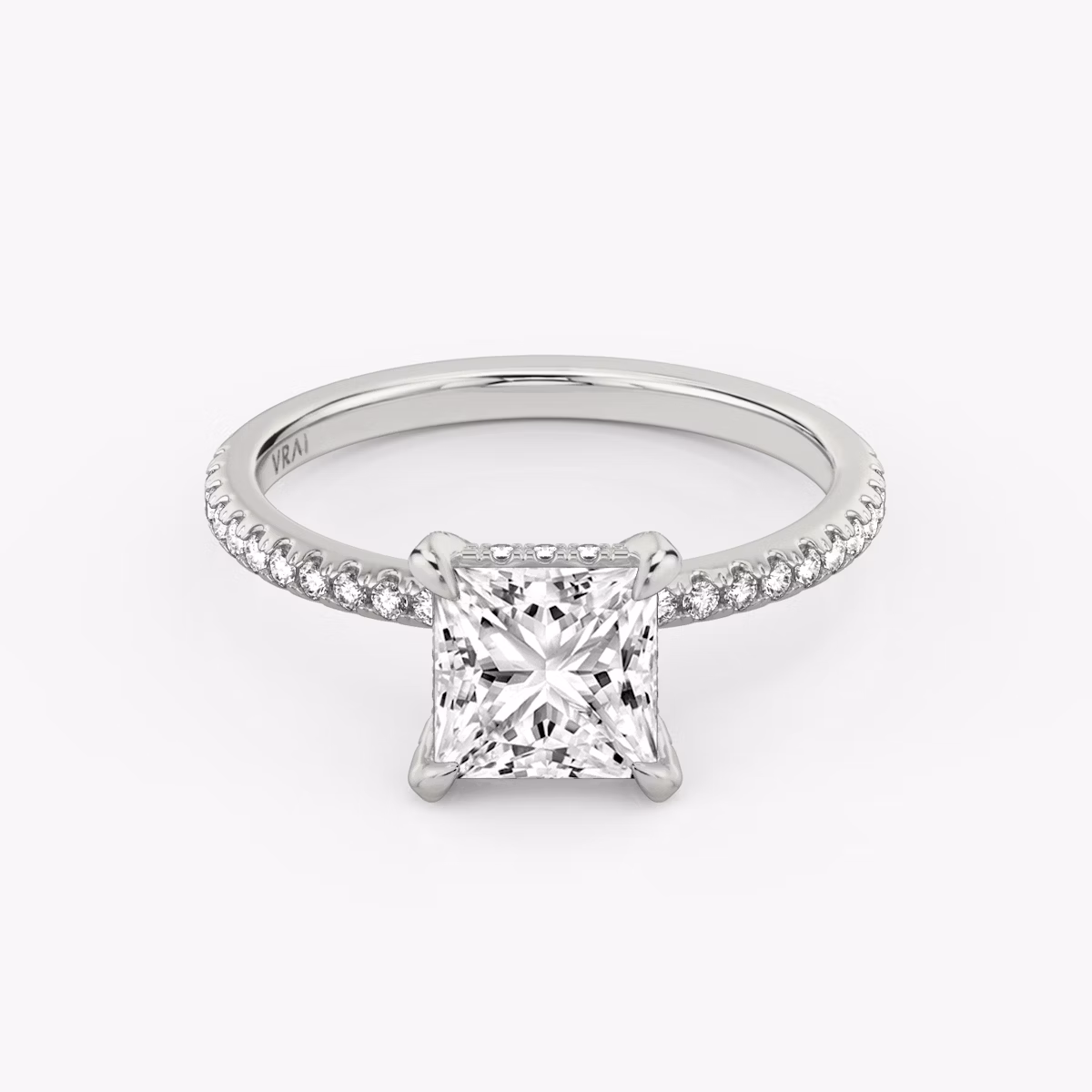The Classic Hidden Halo | Princess | 18k | White Gold | bandAccent: Pavé | bandWidth: standard | prongStyle: Pavé | diamondOrientation: vertical | caratWeight: other
