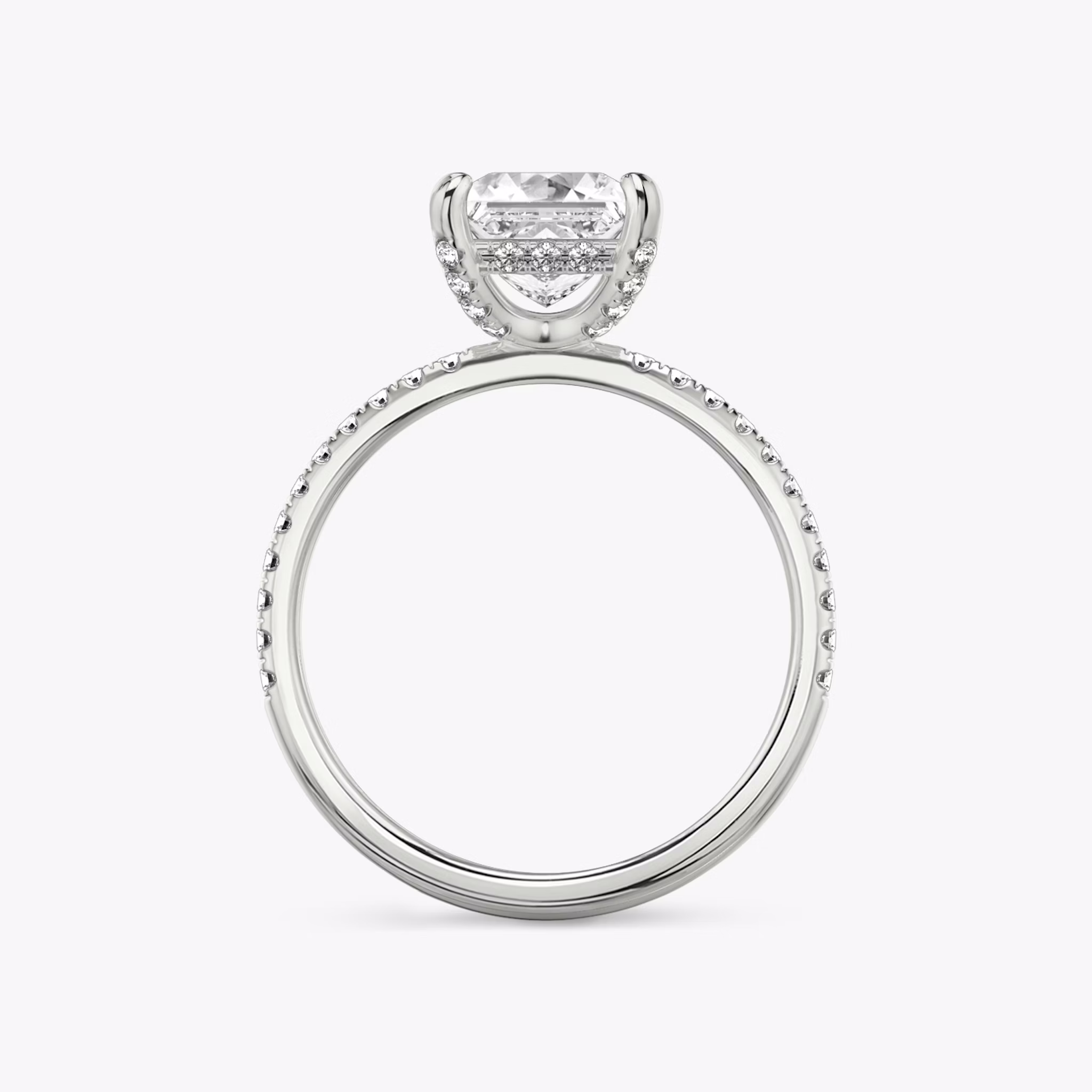 The Classic Hidden Halo | Princess | 18k | White Gold | bandAccent: Pavé | bandWidth: standard | prongStyle: Pavé | diamondOrientation: vertical | caratWeight: other