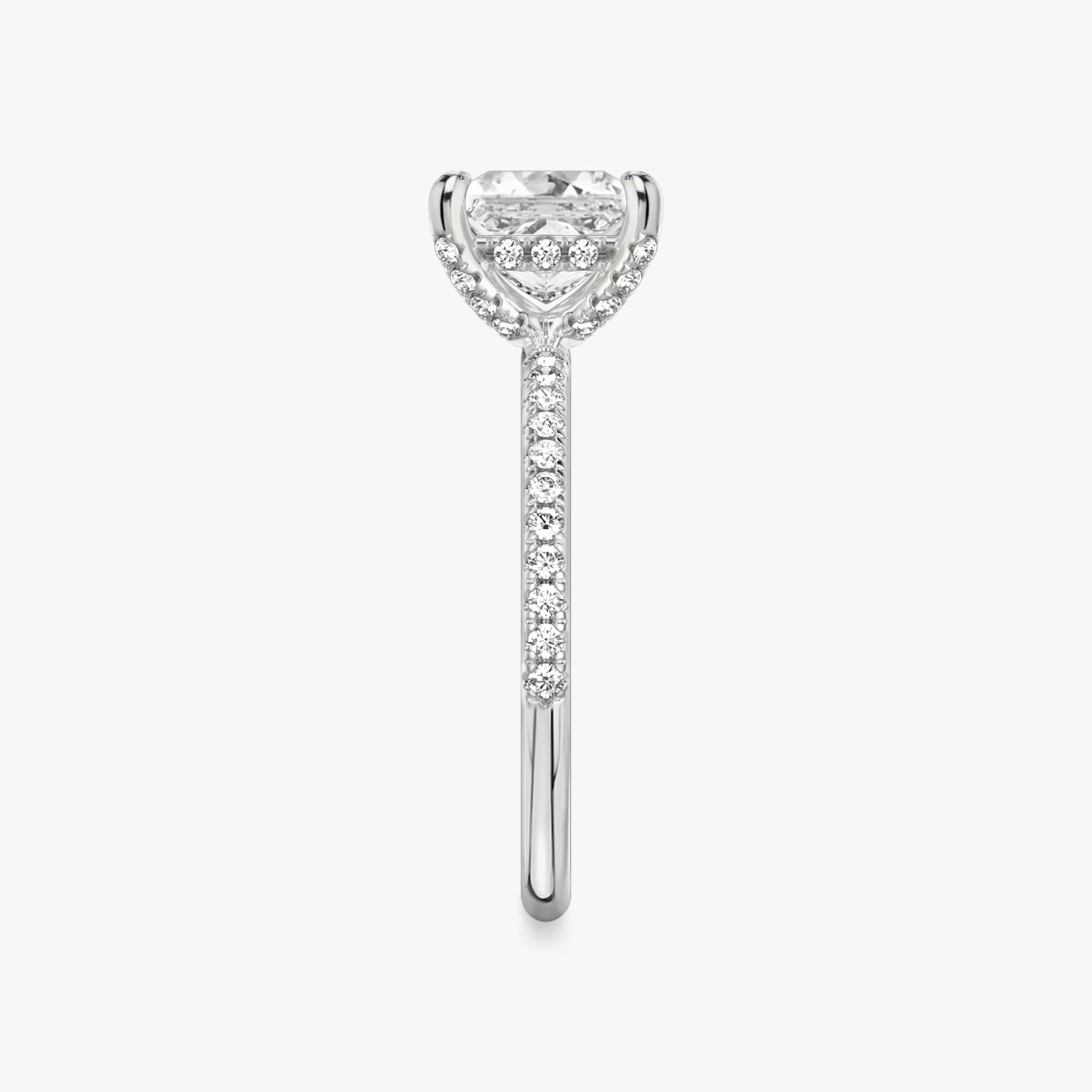 The Classic Hidden Halo | Princess | 18k | White Gold | bandAccent: Pavé | bandWidth: standard | prongStyle: Pavé | diamondOrientation: vertical | caratWeight: other