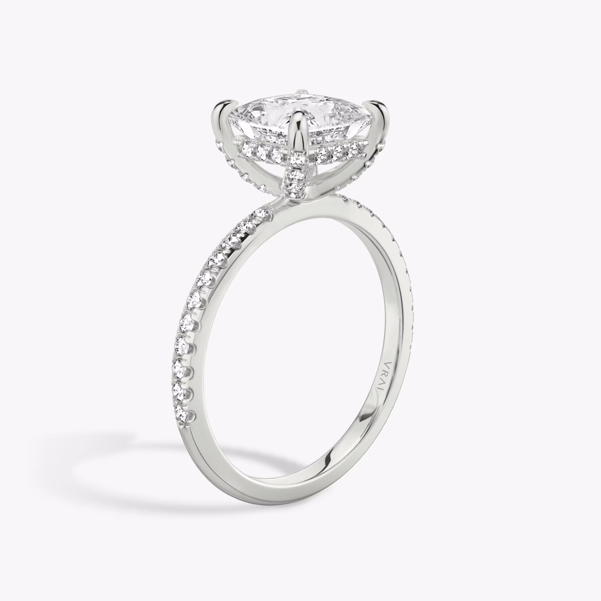The Classic Hidden Halo | Princess | 18k | White Gold | bandAccent: Pavé | bandWidth: standard | prongStyle: Pavé | diamondOrientation: vertical | caratWeight: other