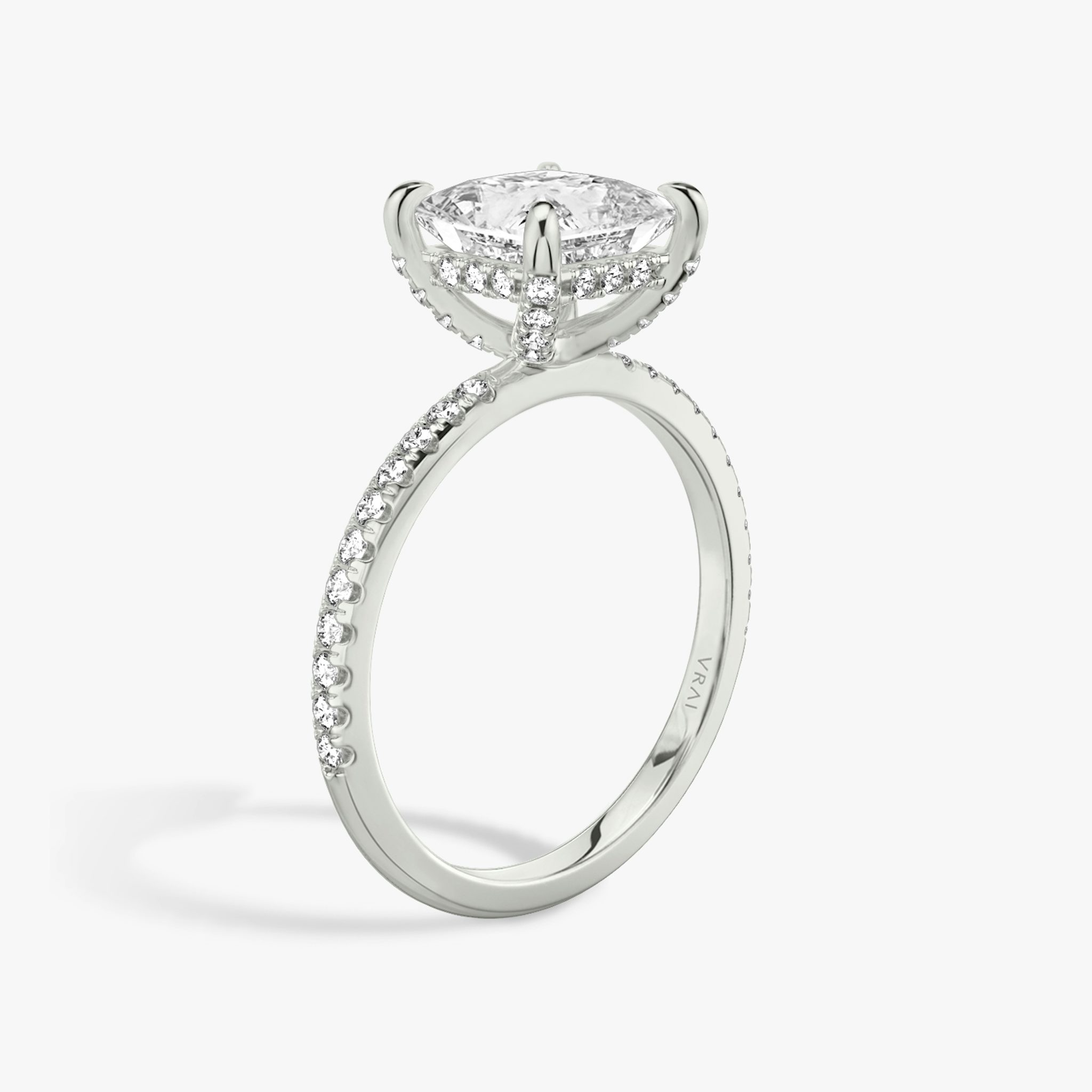 The Classic Hidden Halo | Princess | 18k | White Gold | bandAccent: Pavé | bandWidth: standard | prongStyle: Pavé | diamondOrientation: vertical | caratWeight: other